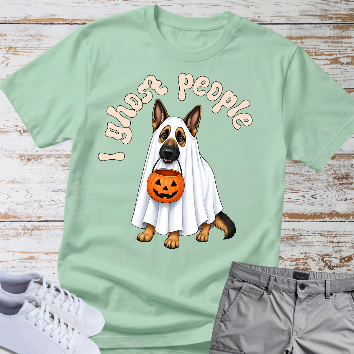 👻 I Ghost People 🎃 Halloween German Shepherd T-Shirt