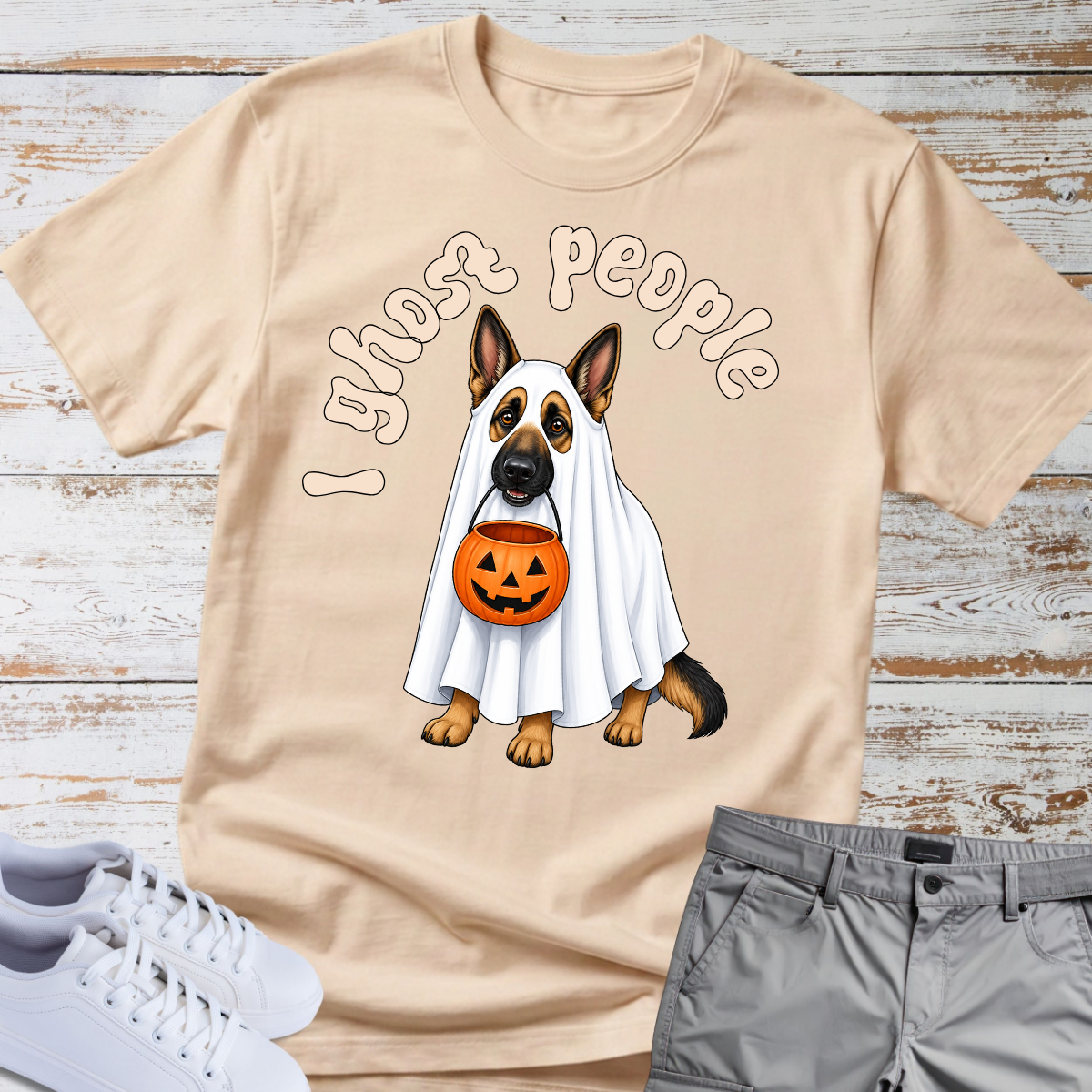 👻 I Ghost People 🎃 Halloween German Shepherd T-Shirt