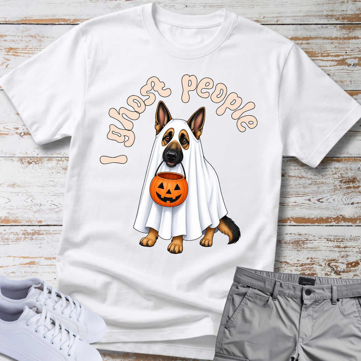 👻 I Ghost People 🎃 Halloween German Shepherd T-Shirt