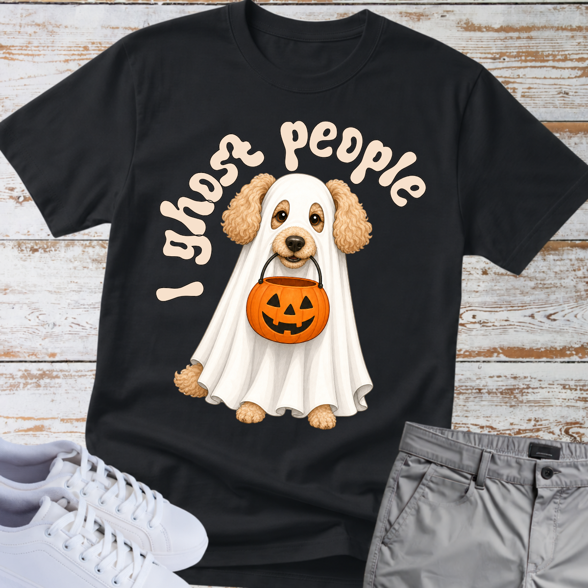 👻 I Ghost People 🎃 Halloween Poodle T-Shirt