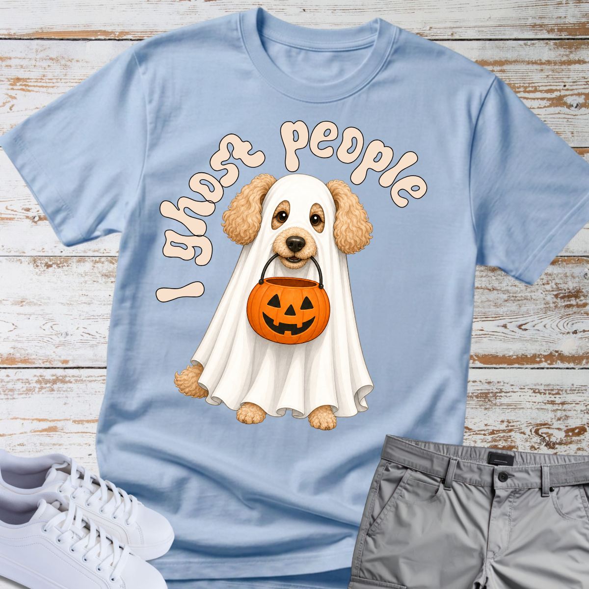 👻 I Ghost People 🎃 Halloween Poodle T-Shirt