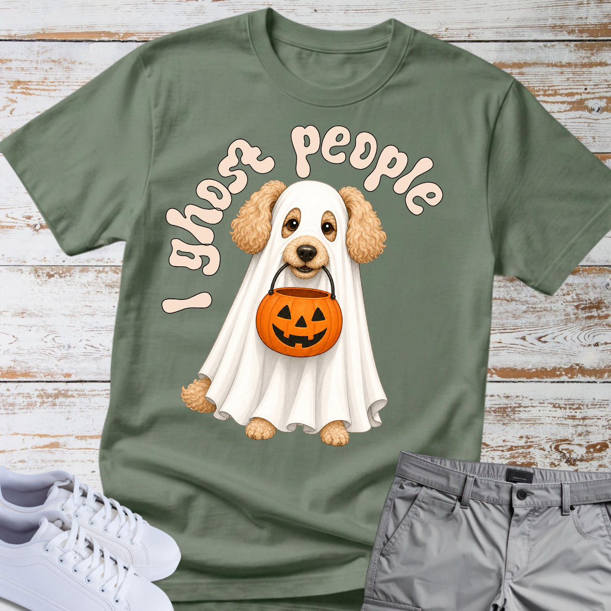 👻 I Ghost People 🎃 Halloween Poodle T-Shirt