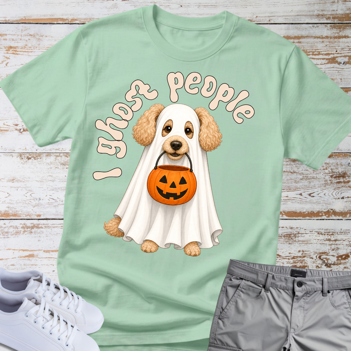 👻 I Ghost People 🎃 Halloween Poodle T-Shirt