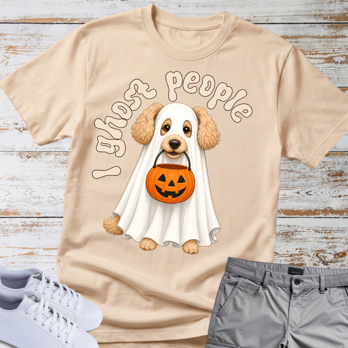 👻 I Ghost People 🎃 Halloween Poodle T-Shirt