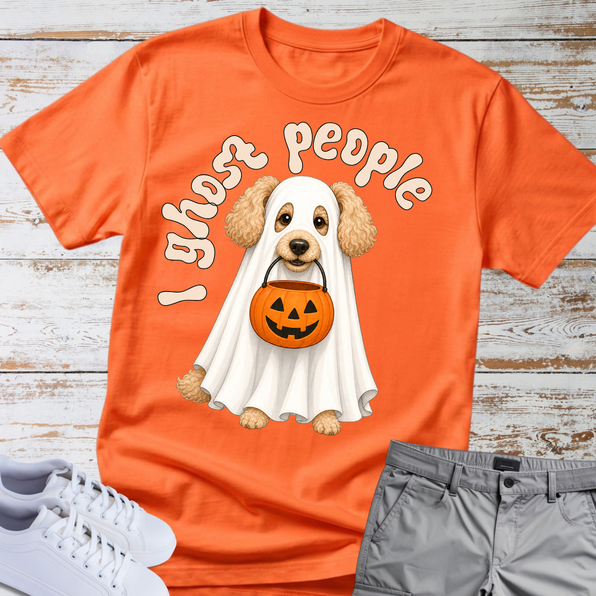 👻 I Ghost People 🎃 Halloween Poodle T-Shirt