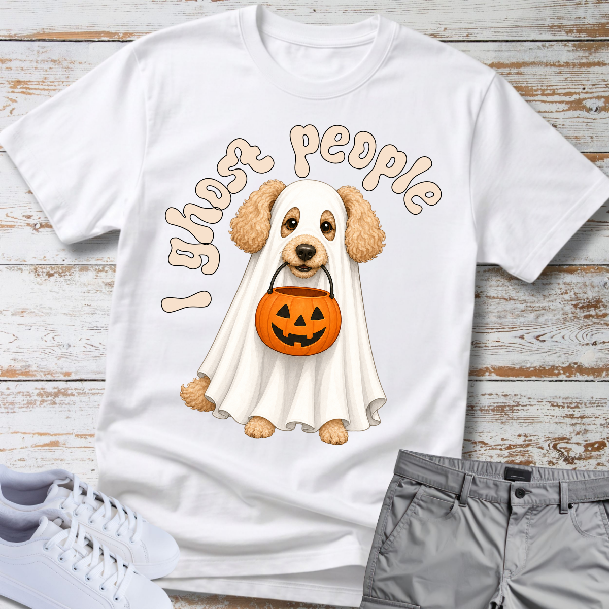 👻 I Ghost People 🎃 Halloween Poodle T-Shirt