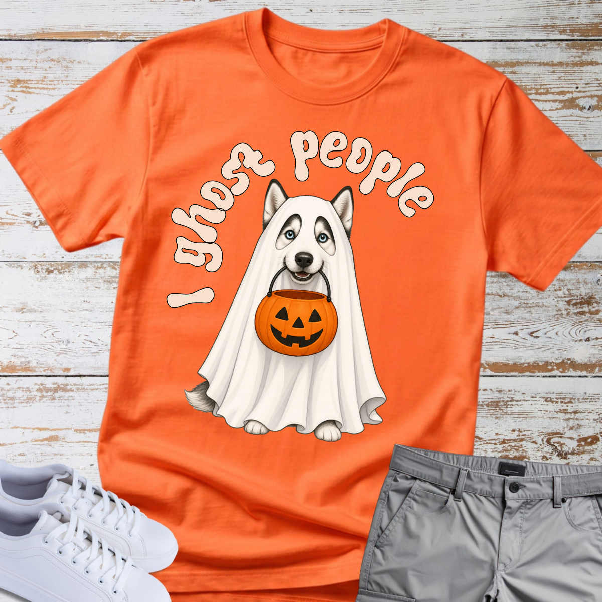 👻 I Ghost People 🎃 Halloween Siberian Husky T-Shirt