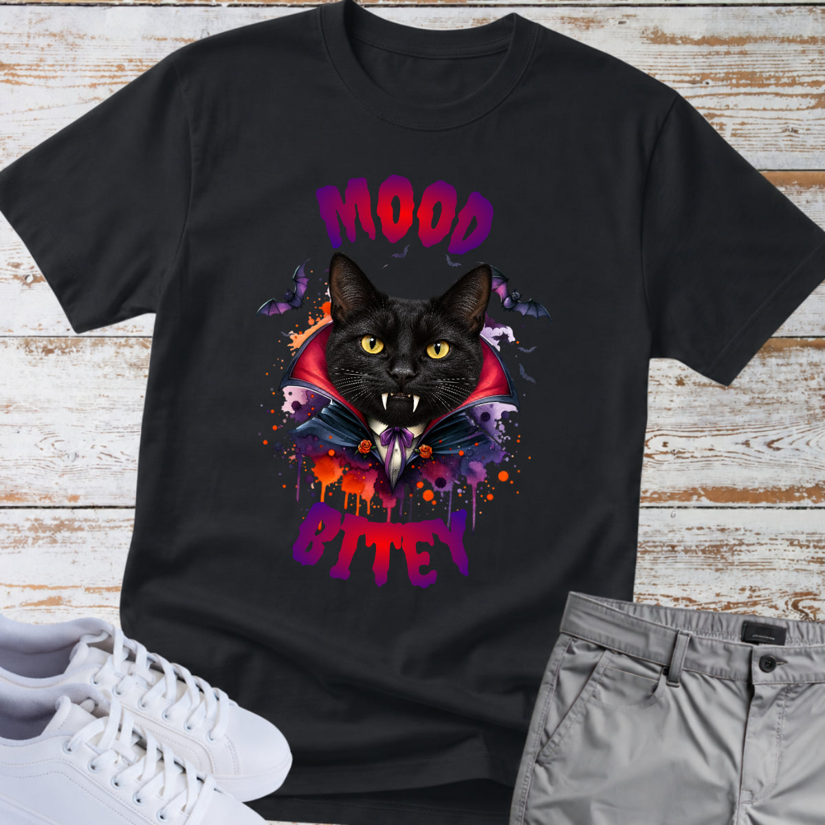 Cat Tee 🧛‍♂️🐈 Mood Bitey — Halloween Cat T-Shirt