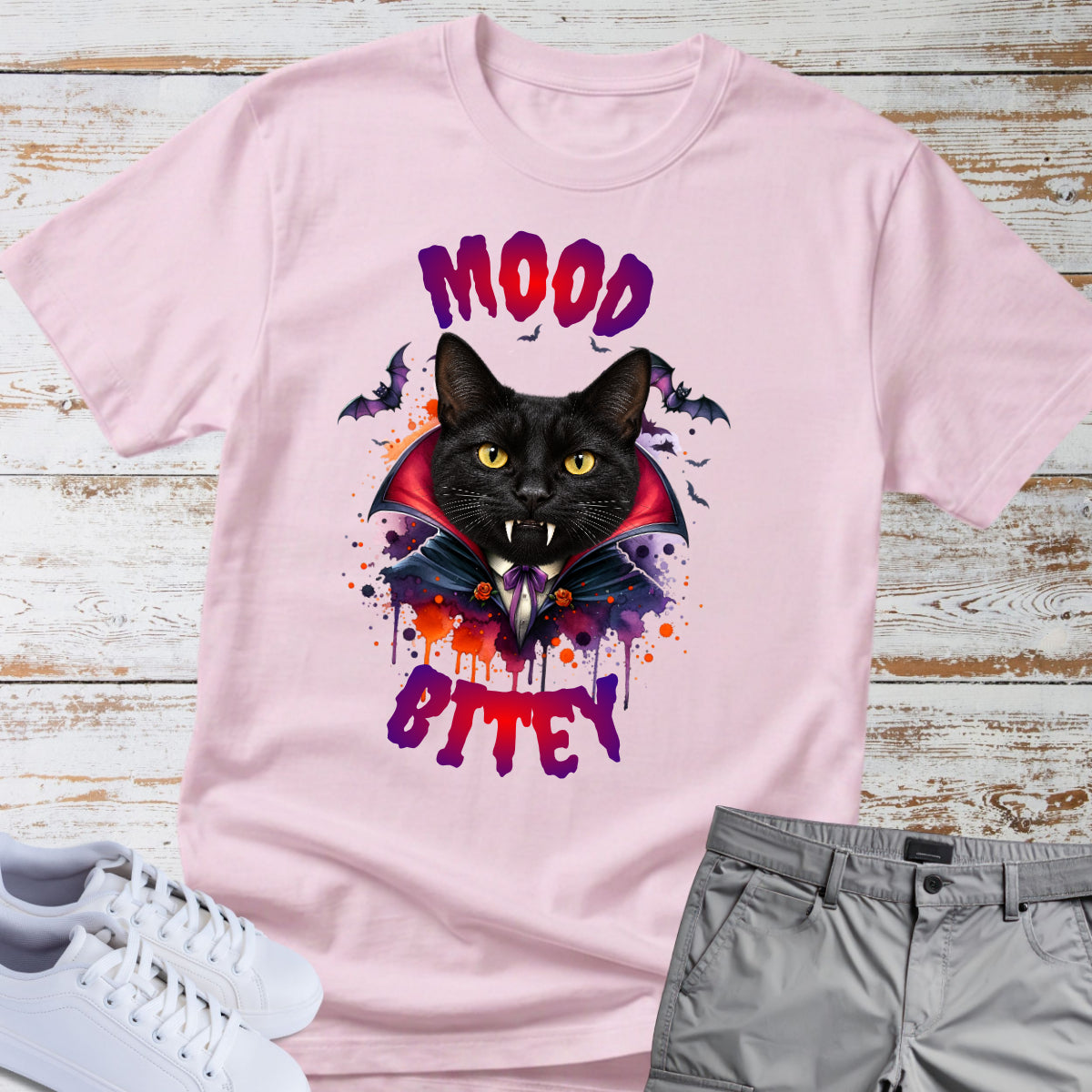 Cat Tee 🧛‍♂️🐈 Mood Bitey — Halloween Cat T-Shirt