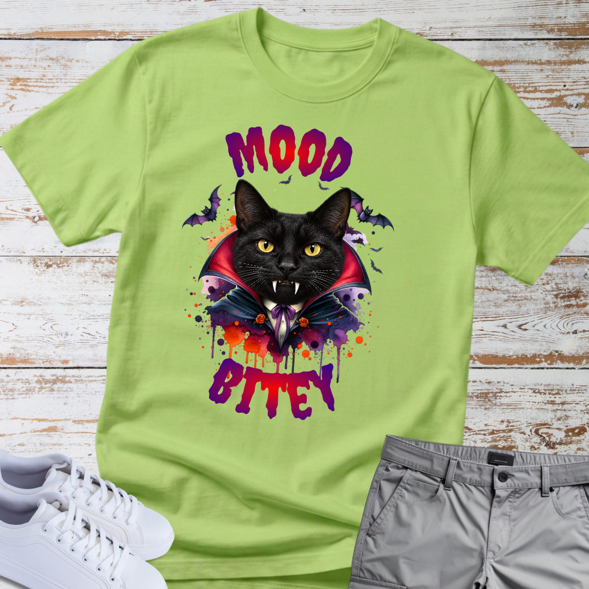Cat Tee 🧛‍♂️🐈 Mood Bitey — Halloween Cat T-Shirt