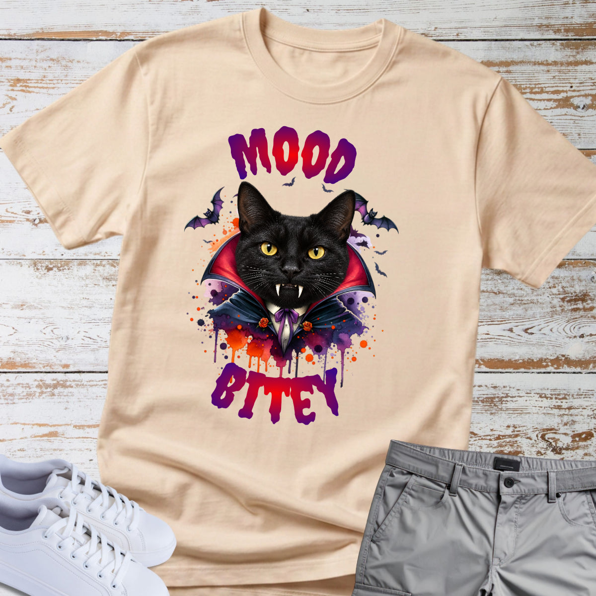 Cat Tee 🧛‍♂️🐈 Mood Bitey — Halloween Cat T-Shirt