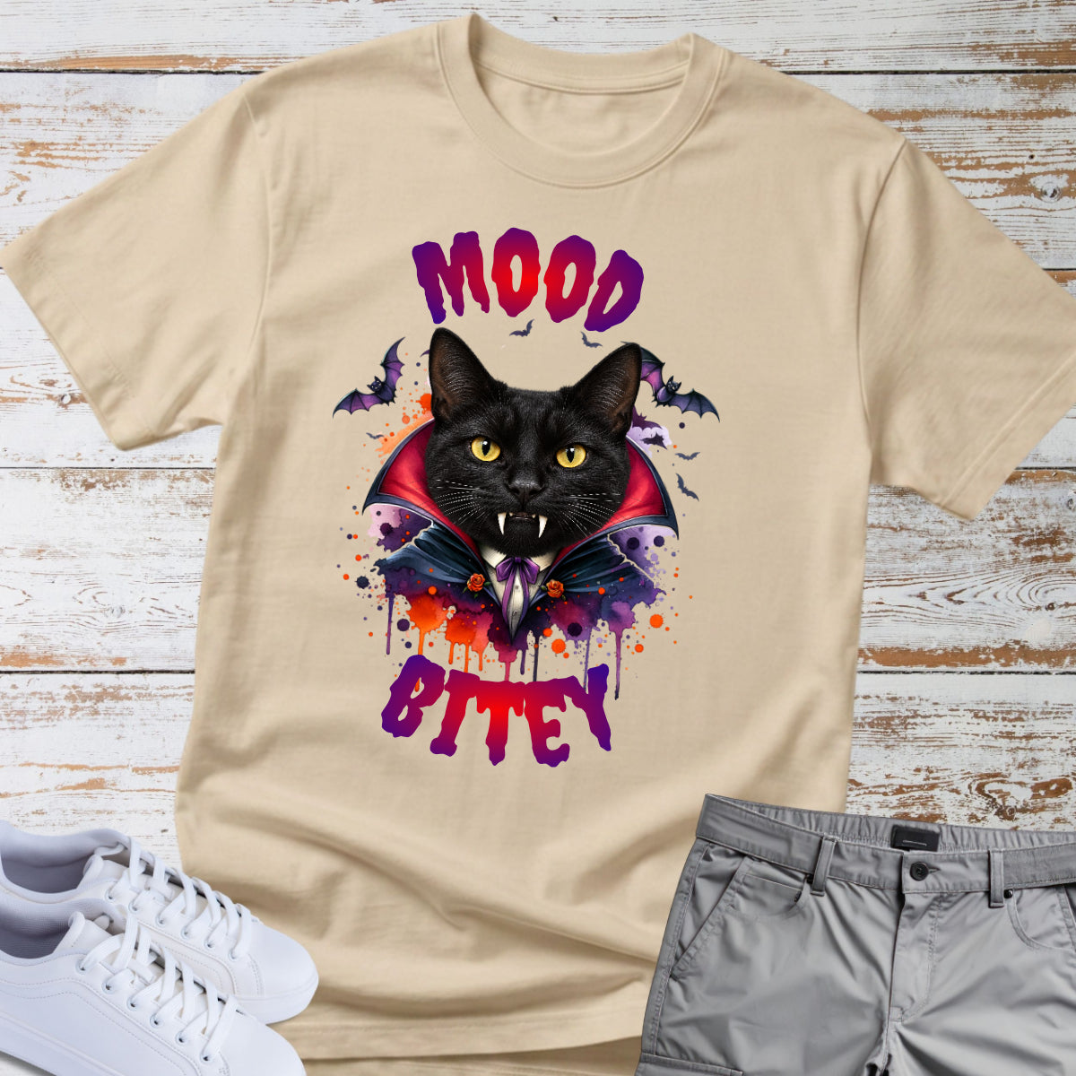 Cat Tee 🧛‍♂️🐈 Mood Bitey — Halloween Cat T-Shirt