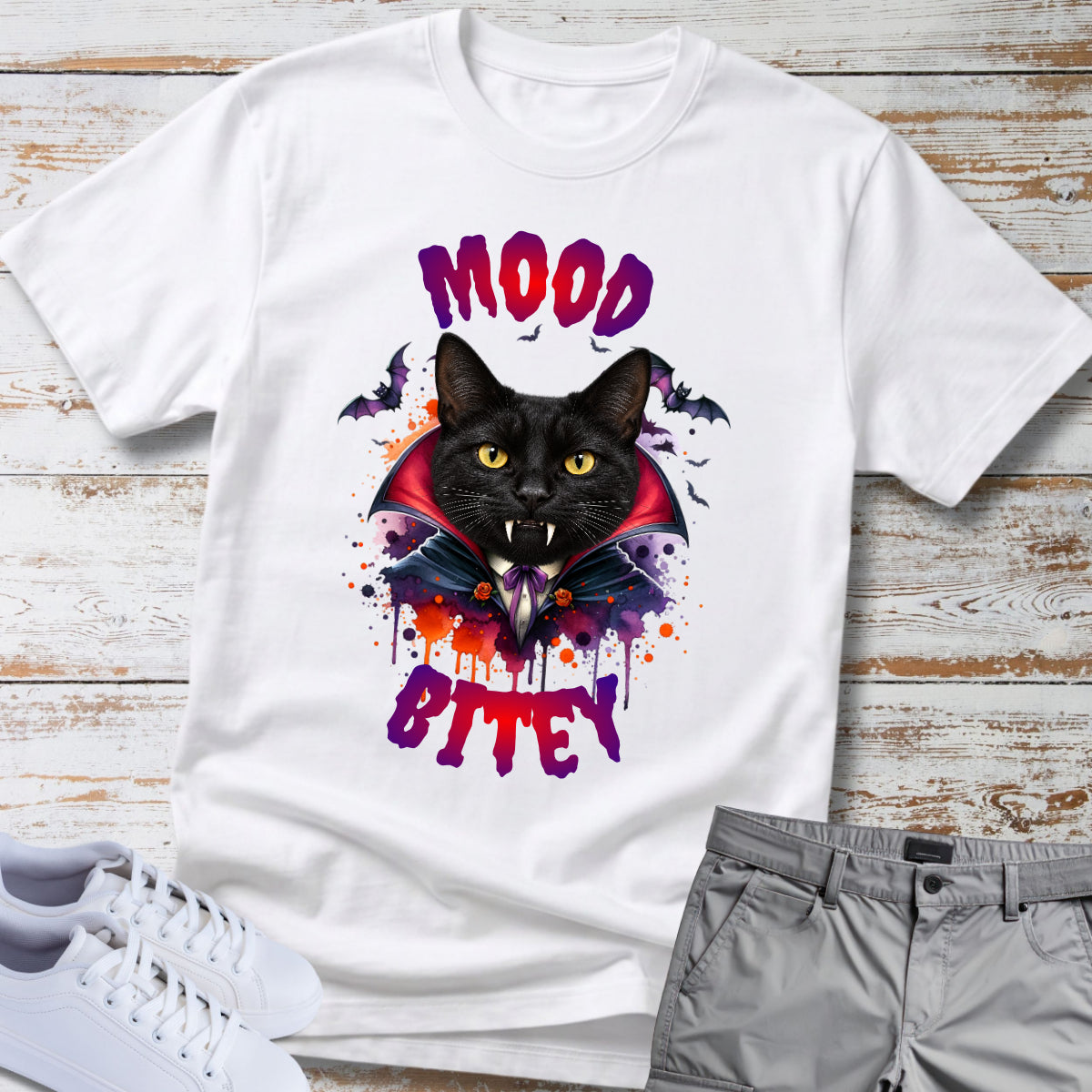 Cat Tee 🧛‍♂️🐈 Mood Bitey — Halloween Cat T-Shirt