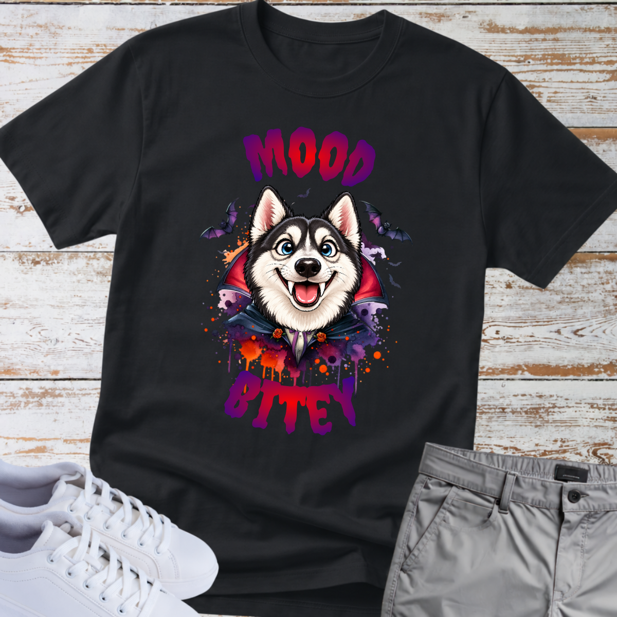 🧛‍♂️🐺 Mood Bitey — Siberian Husky Halloween T-Shirt