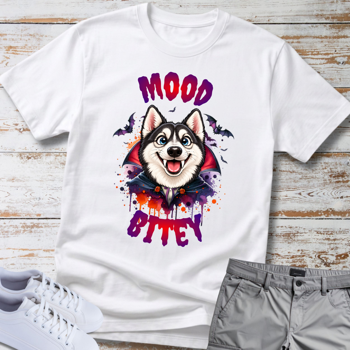 🧛‍♂️🐺 Mood Bitey — Siberian Husky Halloween T-Shirt