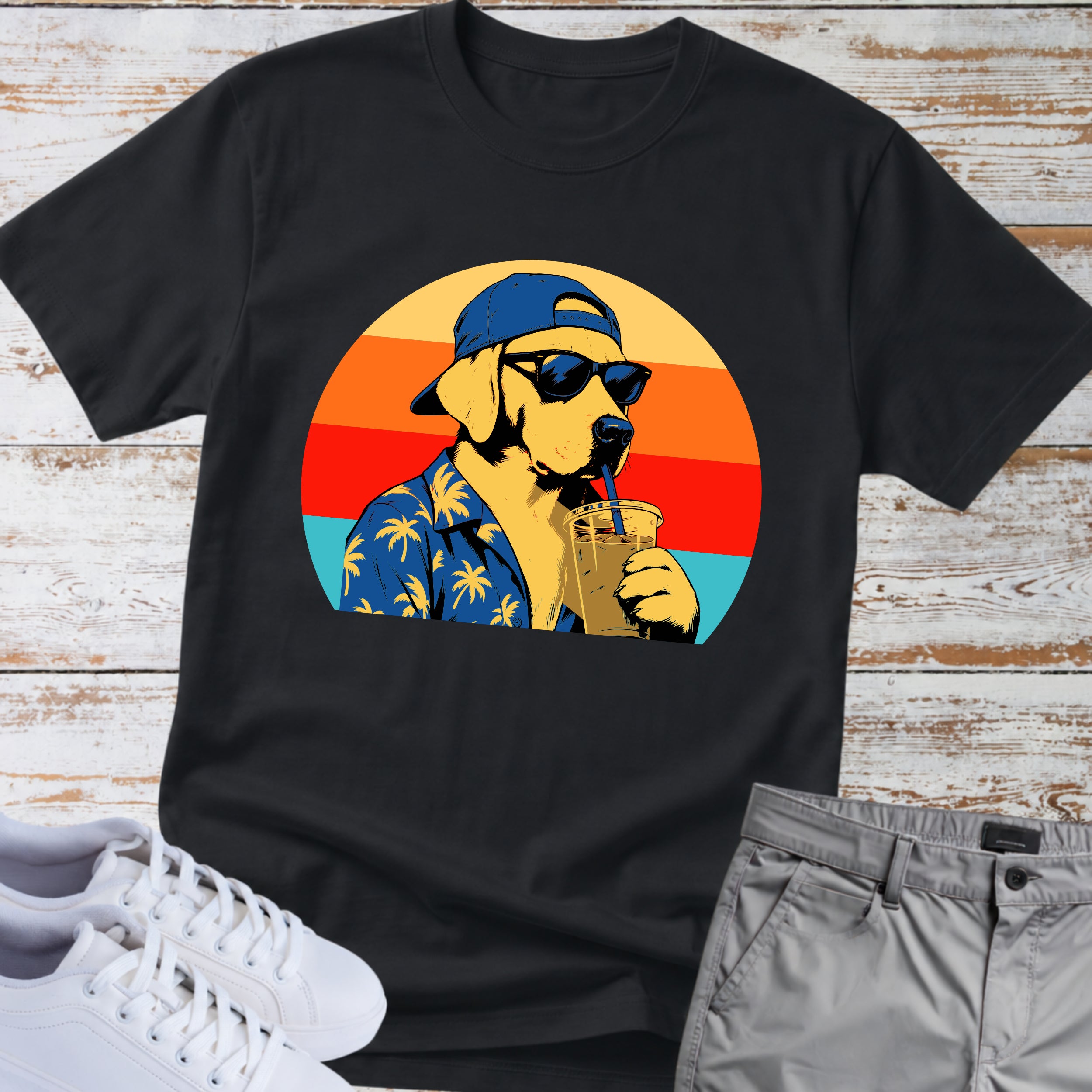 Labrador Retro Hawaiian Theme T-shirt