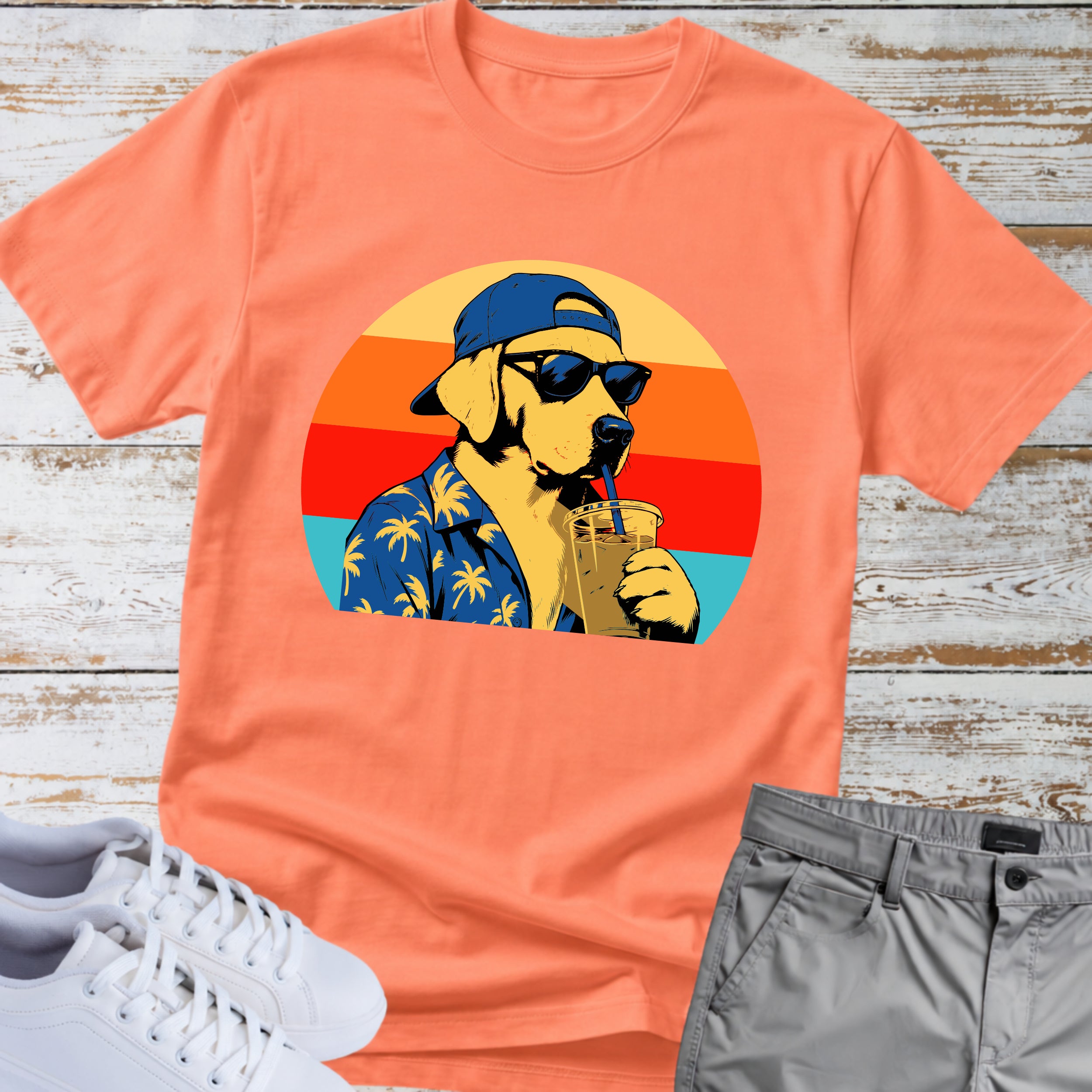 Labrador Retro Hawaiian Theme T-shirt
