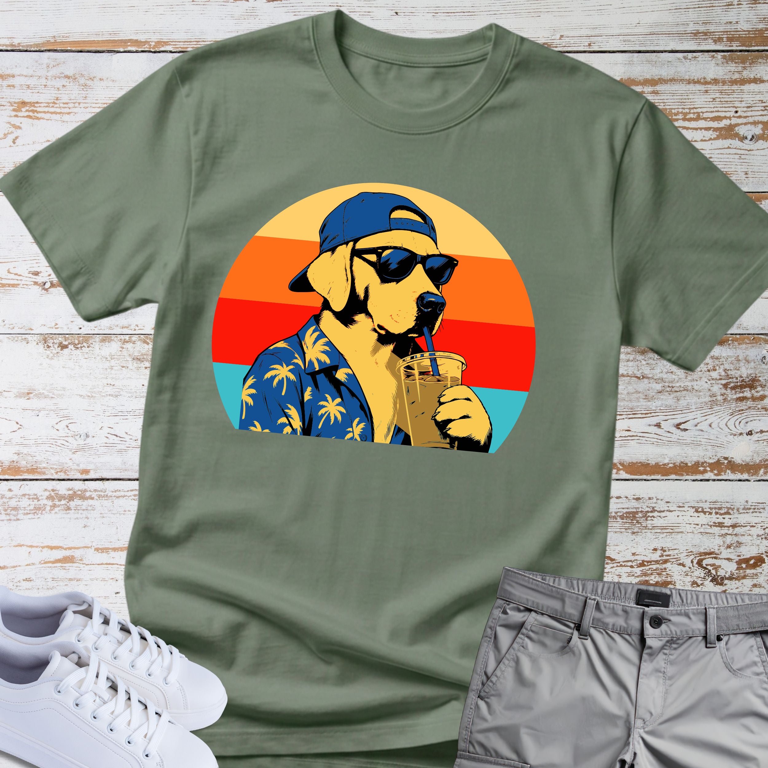 Labrador Retro Hawaiian Theme T-shirt
