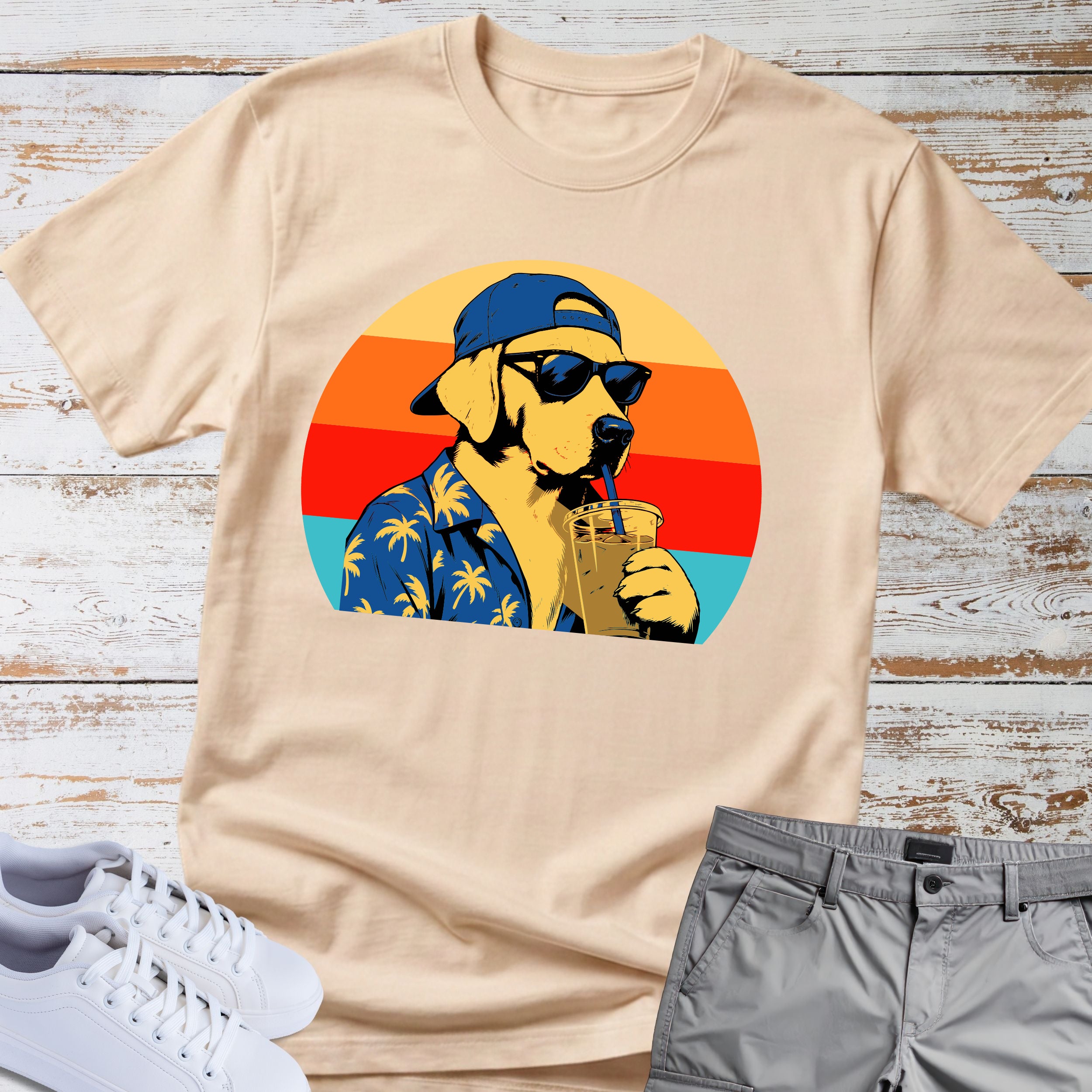 Labrador Retro Hawaiian Theme T-shirt