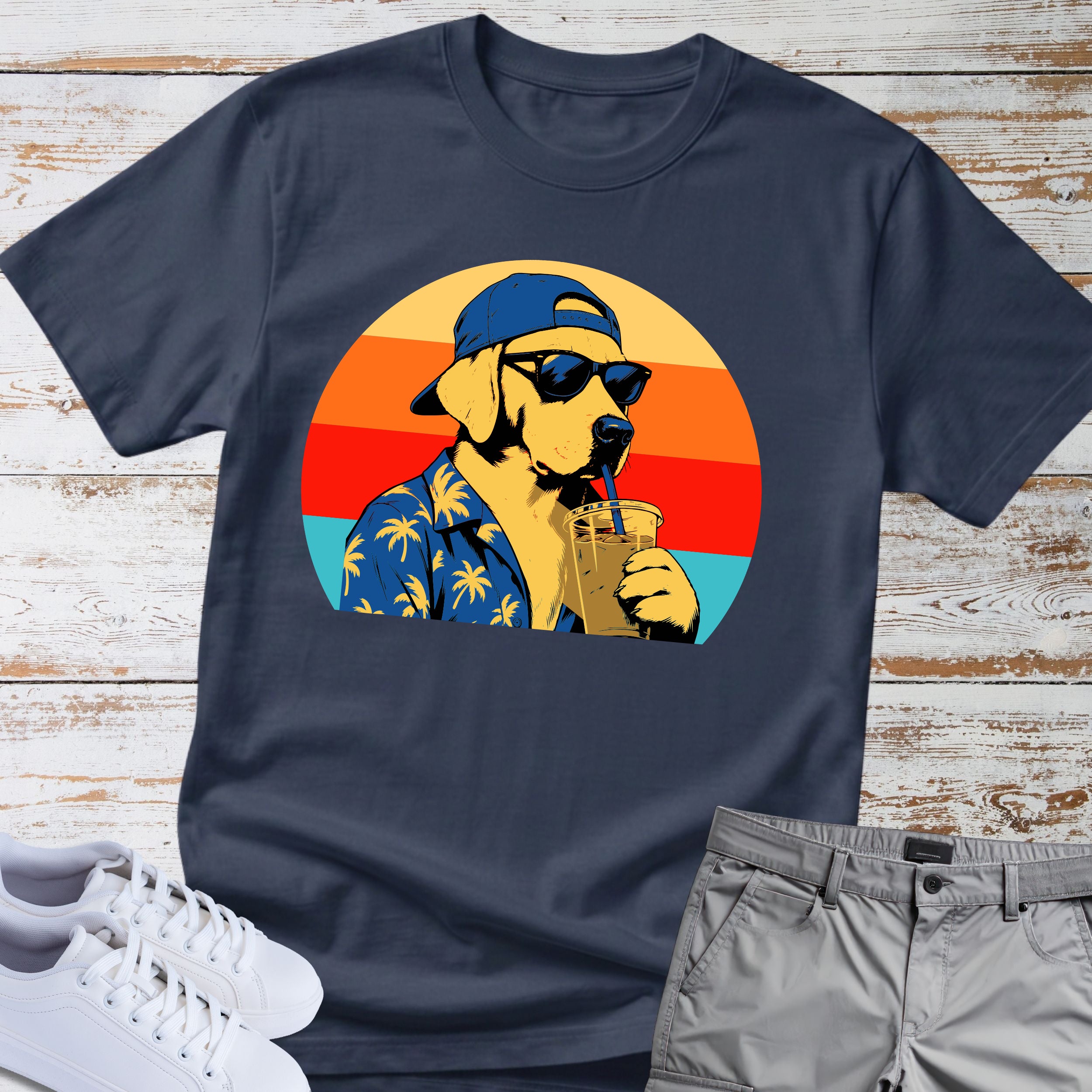 Labrador Retro Hawaiian Theme T-shirt
