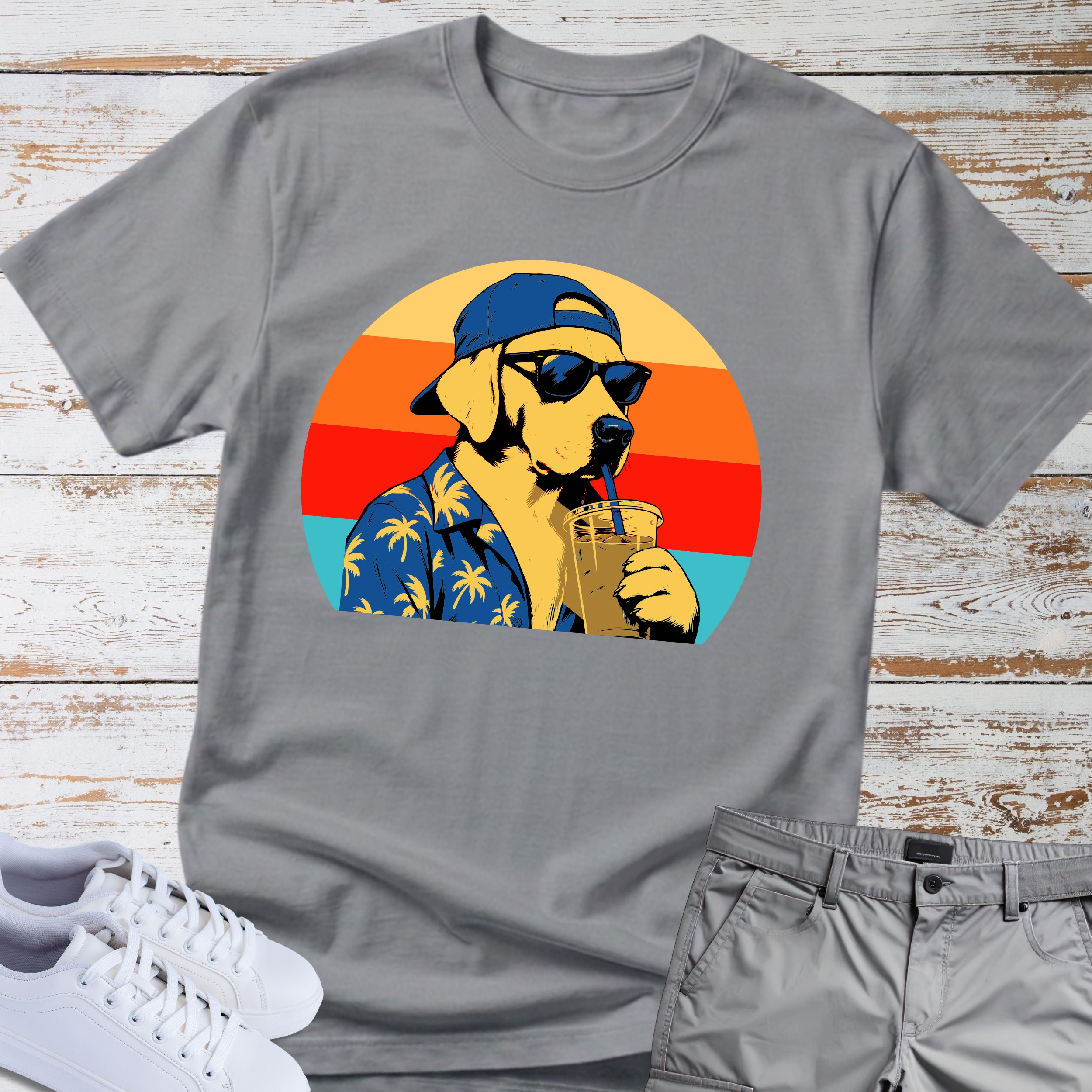 Labrador Retro Hawaiian Theme T-shirt