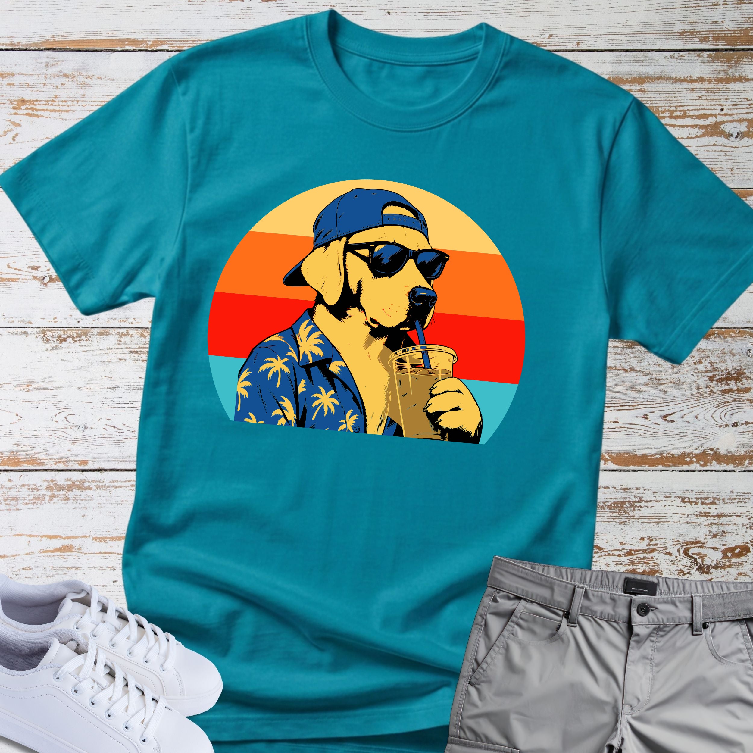 Labrador Retro Hawaiian Theme T-shirt