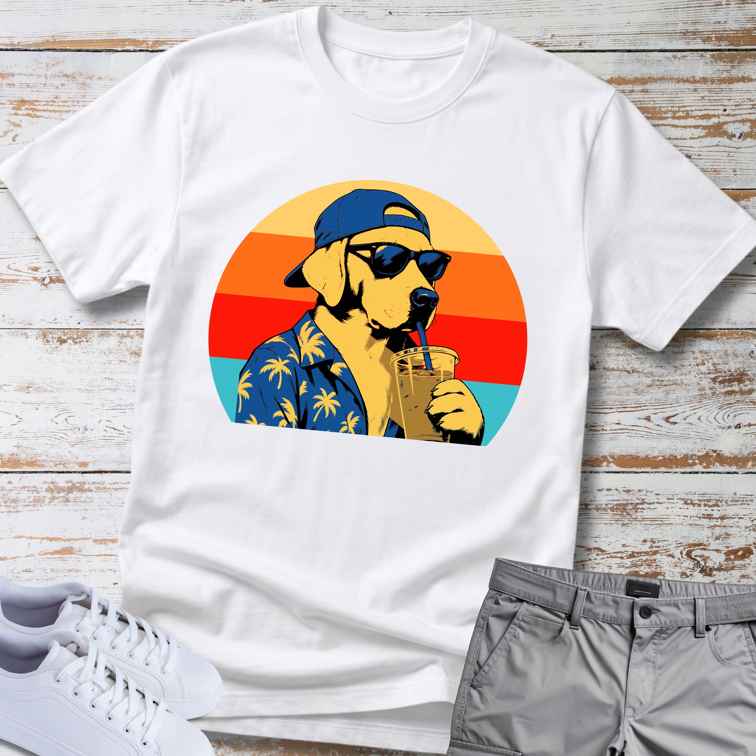 Labrador Retro Hawaiian Theme T-shirt