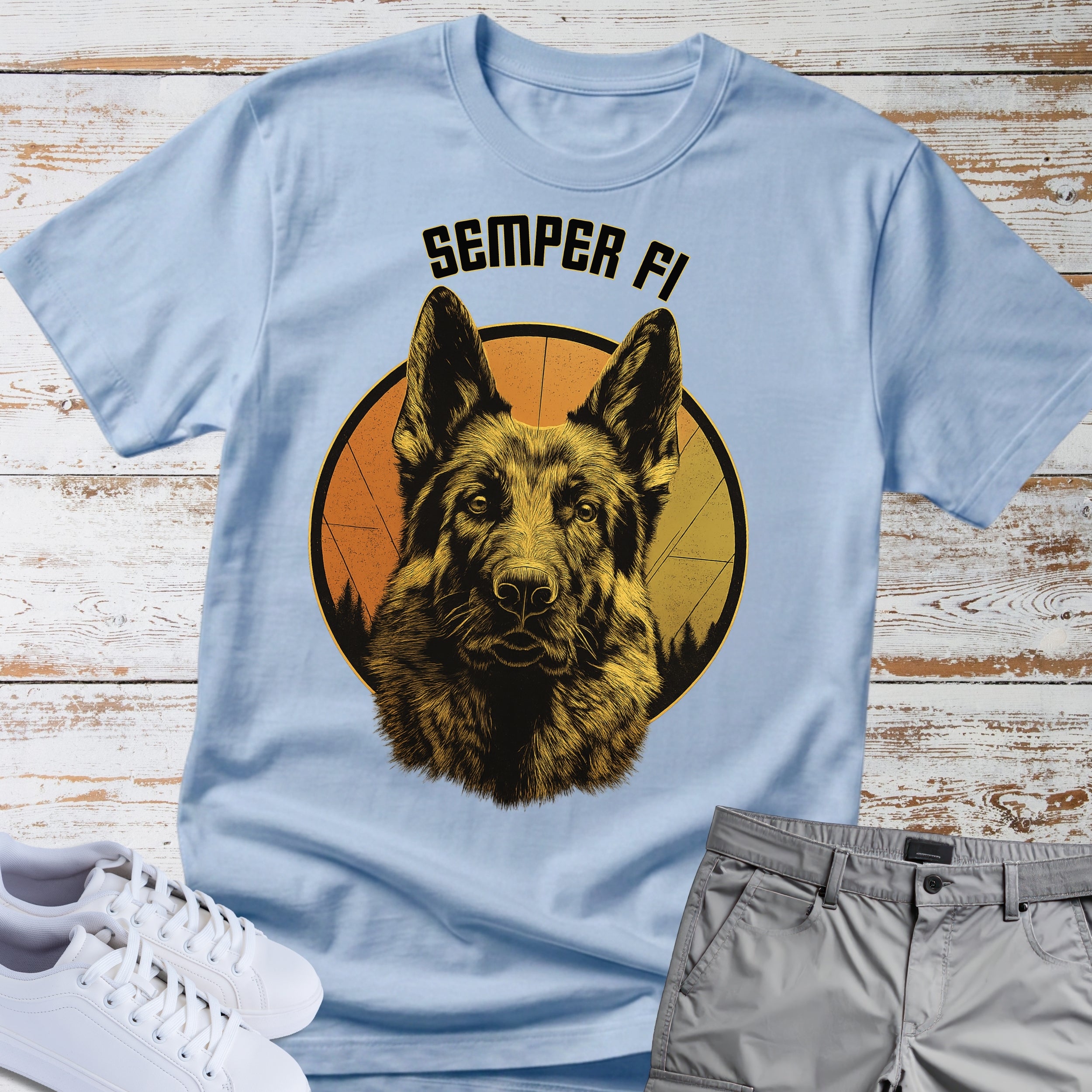 Military K9 Tribute German Shepherd Semper Fi T-Shirt
