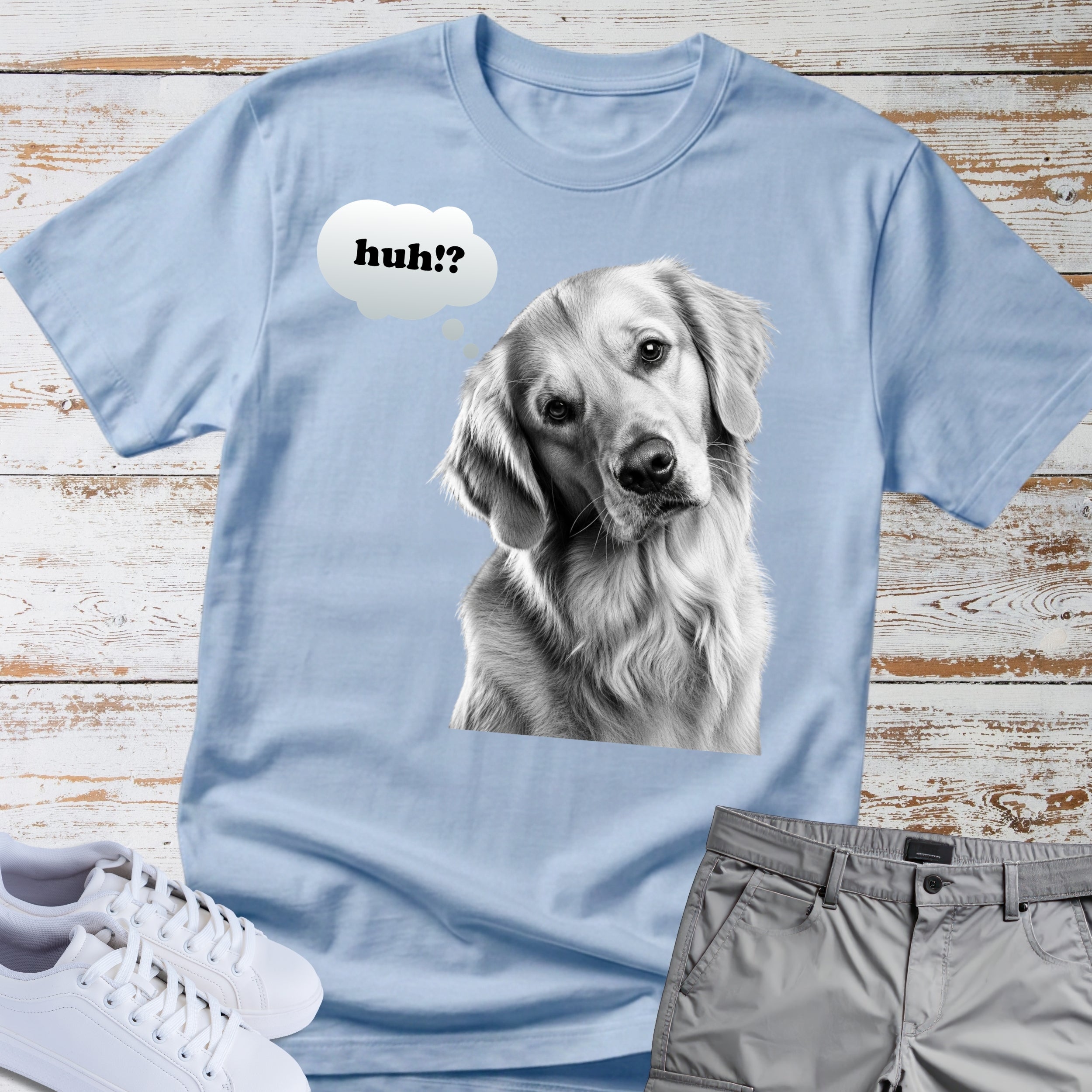 Golden Retriever "huh?" Thought Bubble T-Shirt