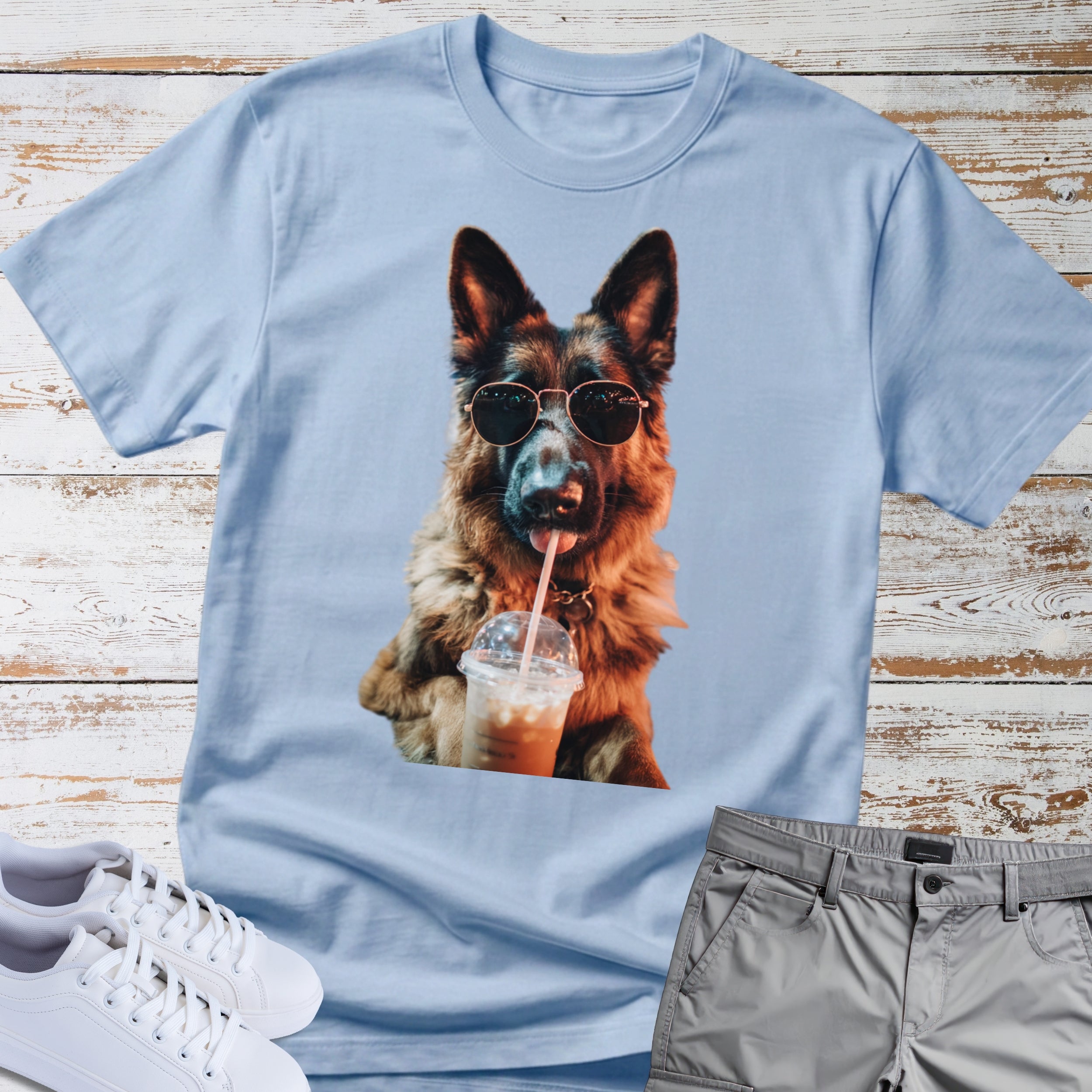 German Shepherd Drinking Iced Coffee T-Shirt