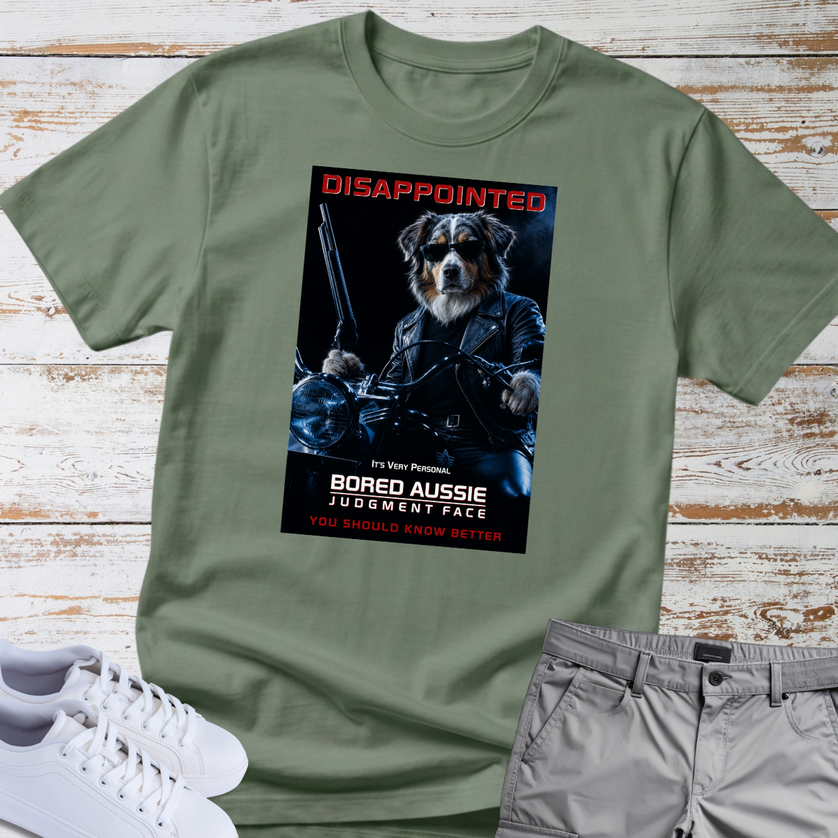Disappointed Bored Dog Judgment Face — Australian Shepherd Tee