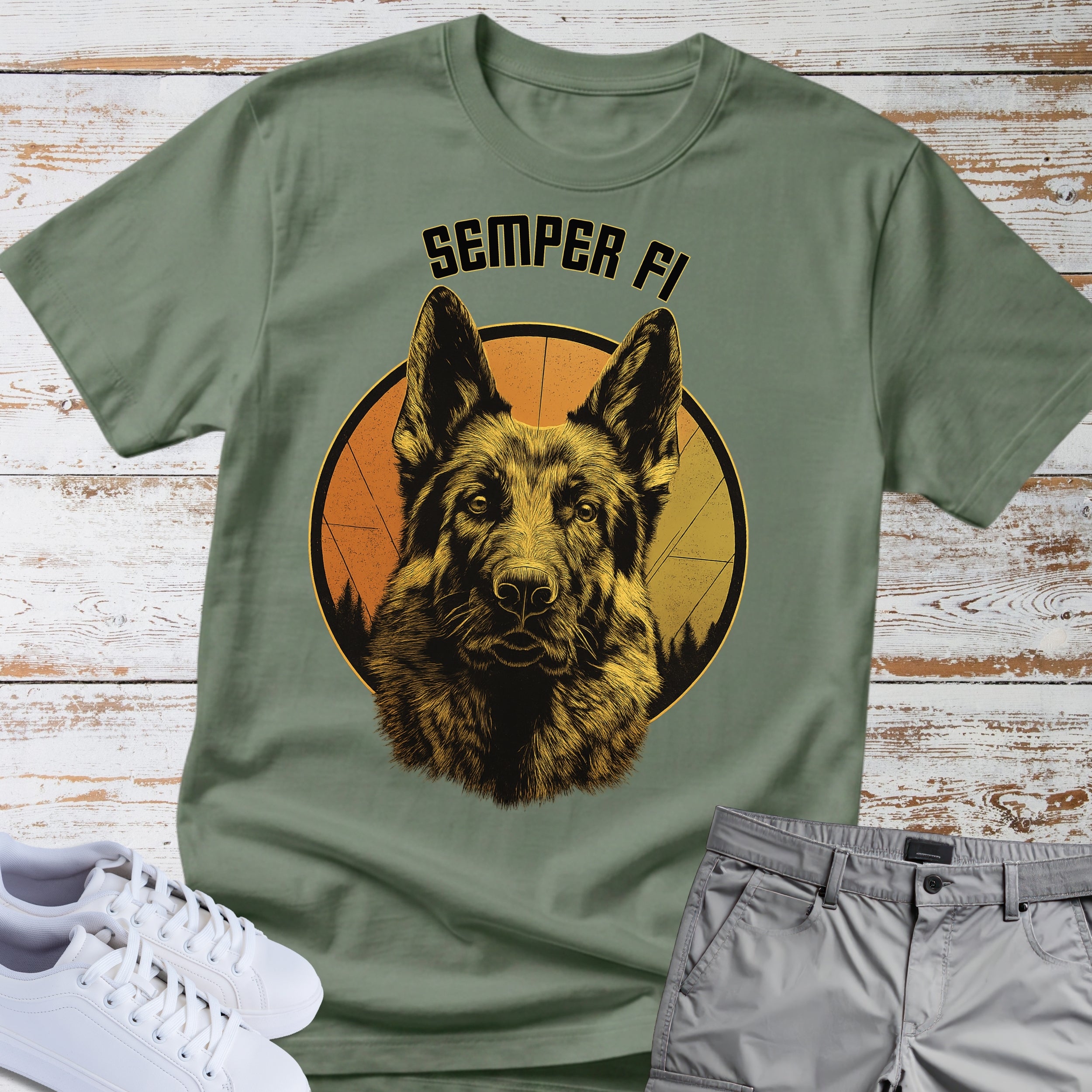 Military K9 Tribute German Shepherd Semper Fi T-Shirt
