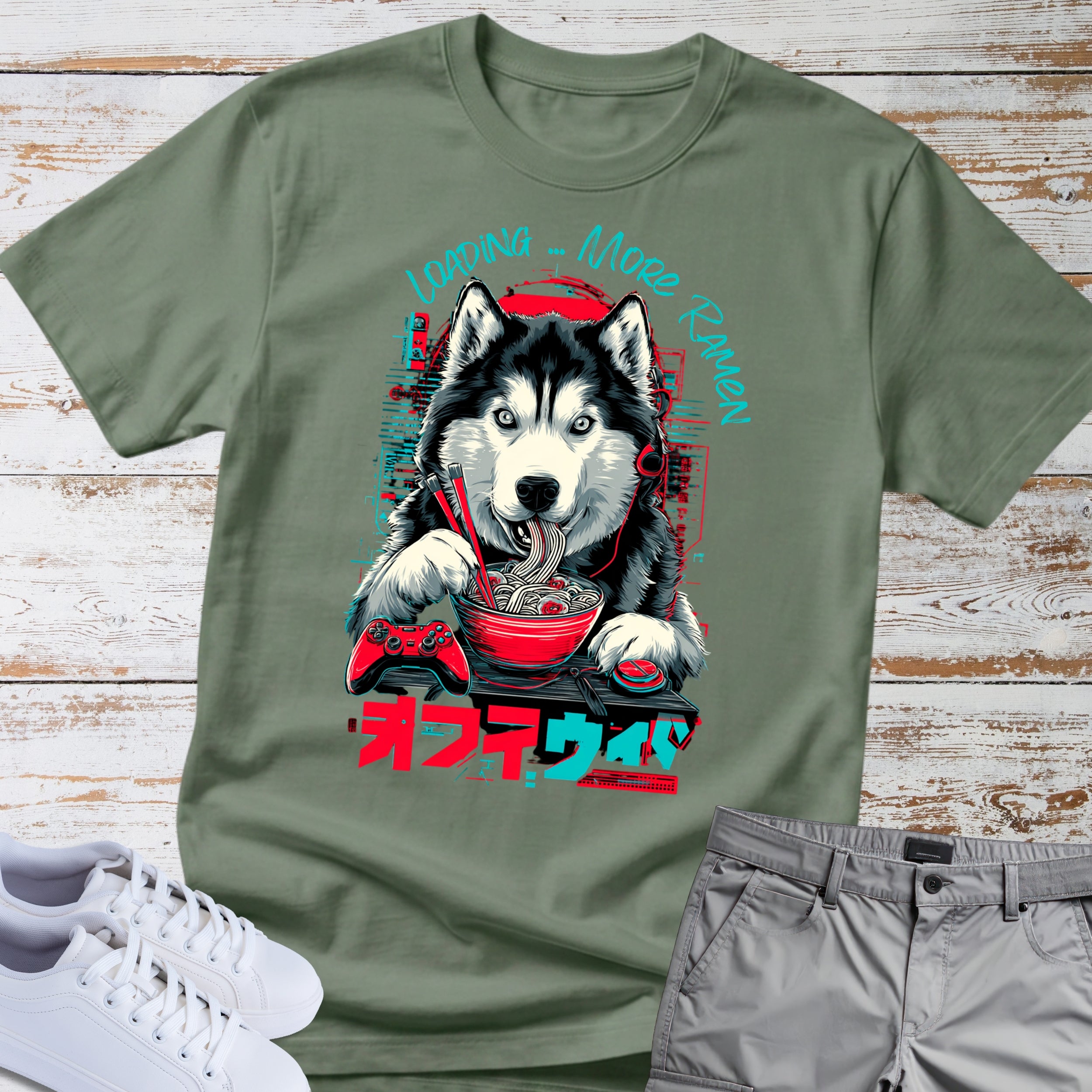 Gaming Siberian Husky Ramen T-Shirt