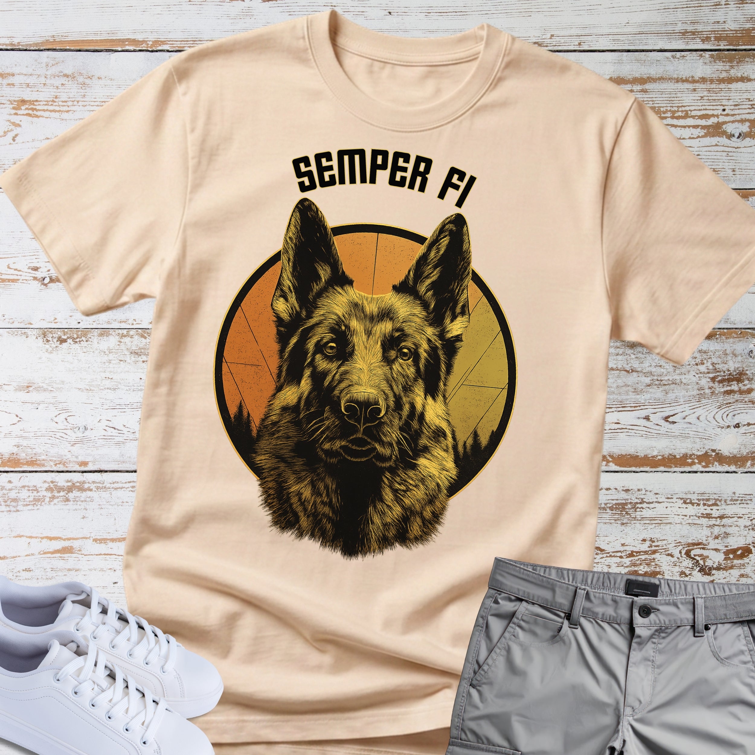 Military K9 Tribute German Shepherd Semper Fi T-Shirt