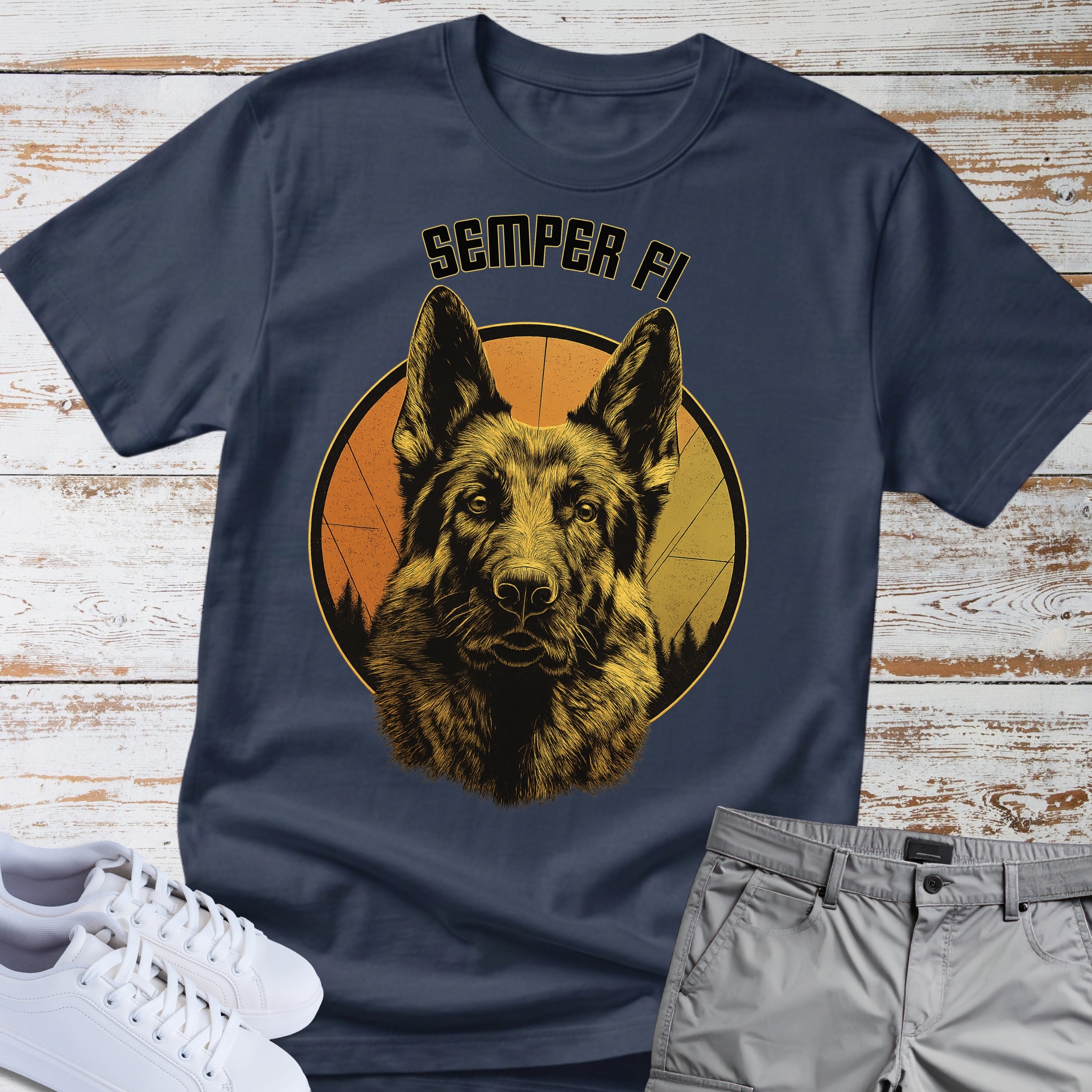 Military K9 Tribute German Shepherd Semper Fi T-Shirt