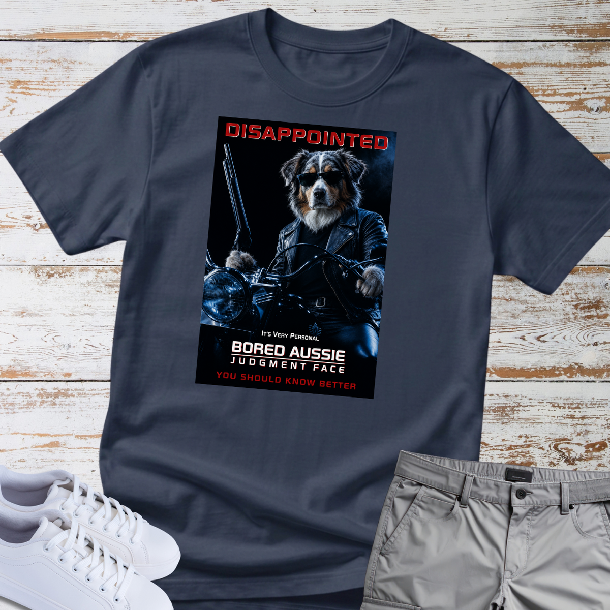 Disappointed Bored Dog Judgment Face — Australian Shepherd Tee