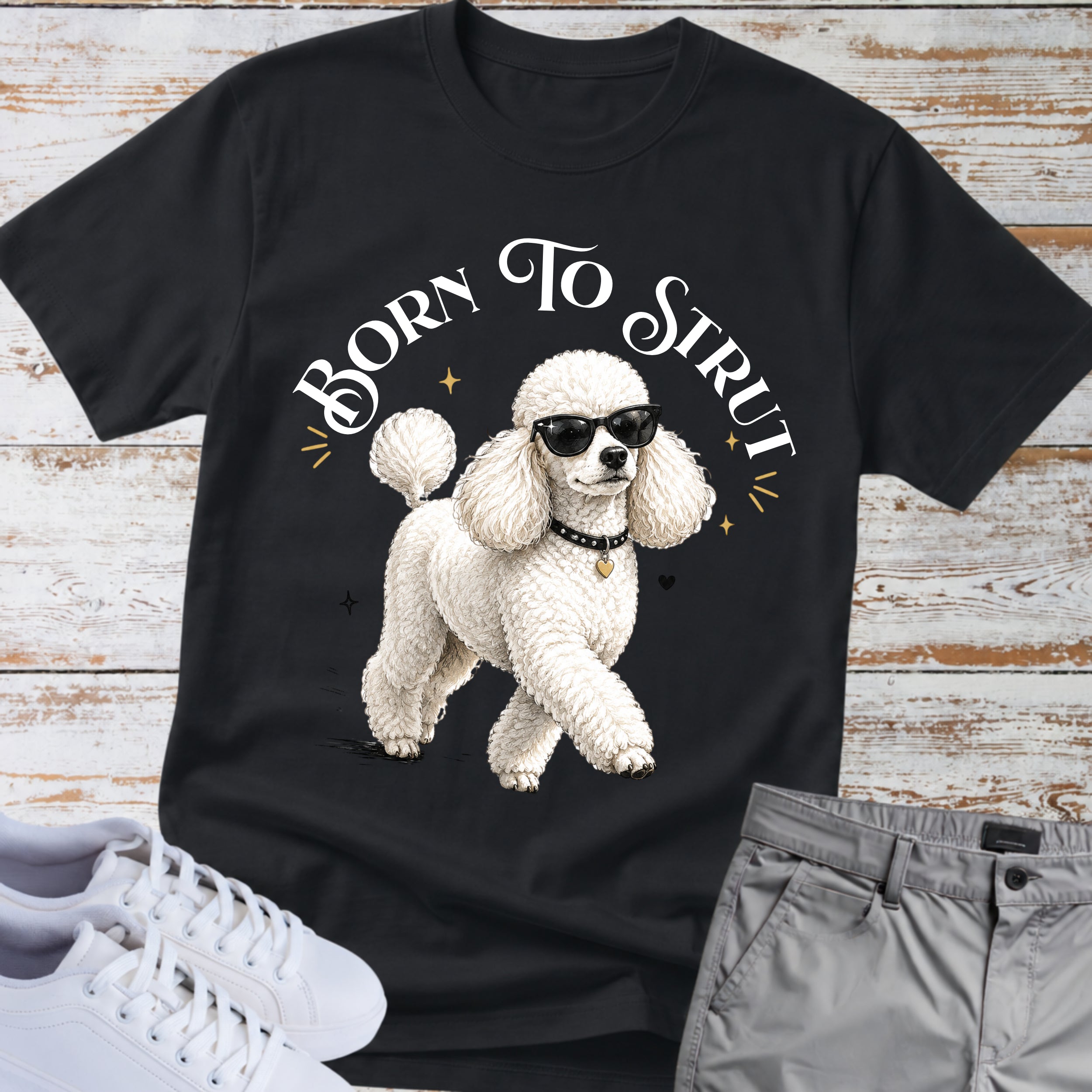 Born to Strut Cool Poodle Sunglasses T-Shirt