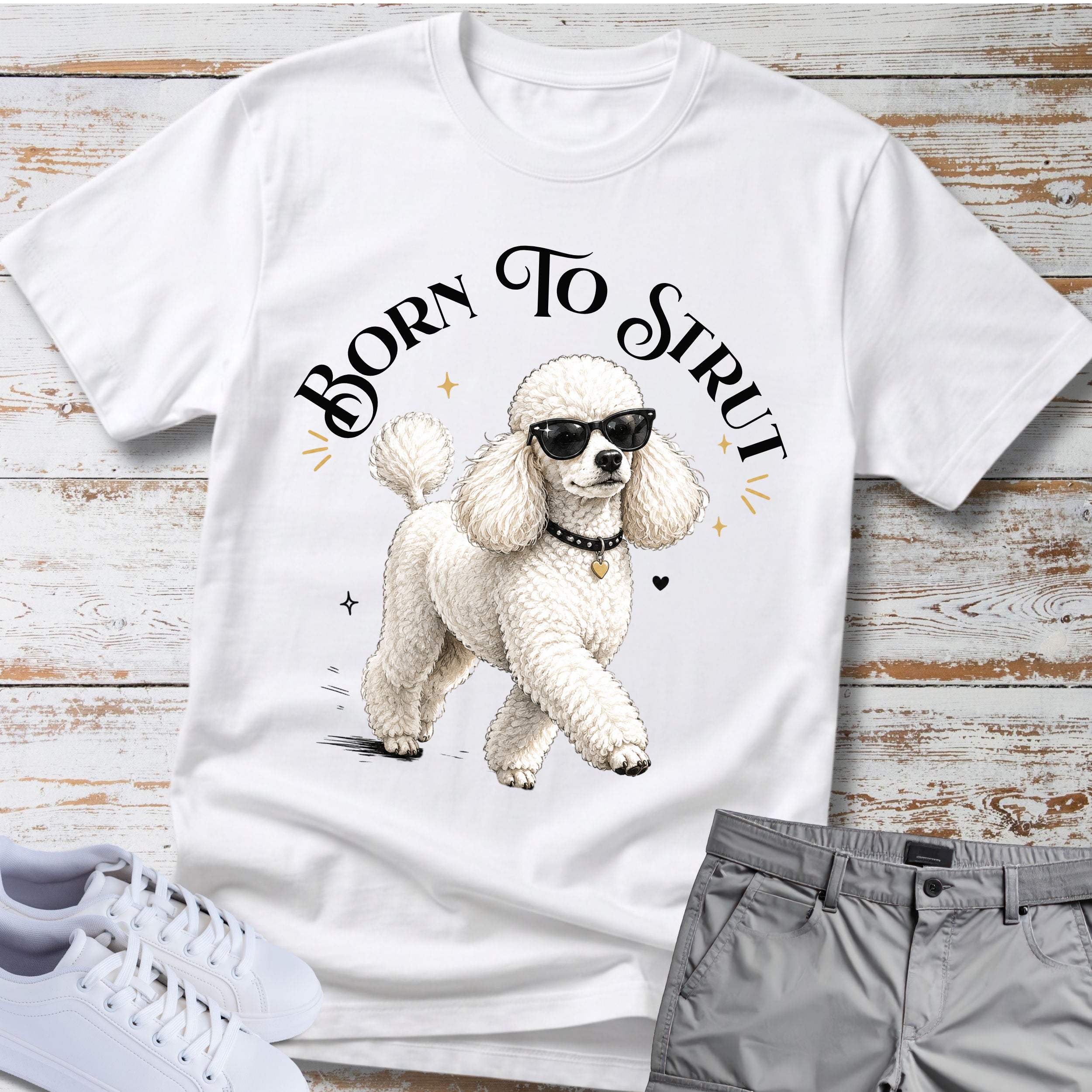 Born to Strut Cool Poodle Sunglasses T-Shirt