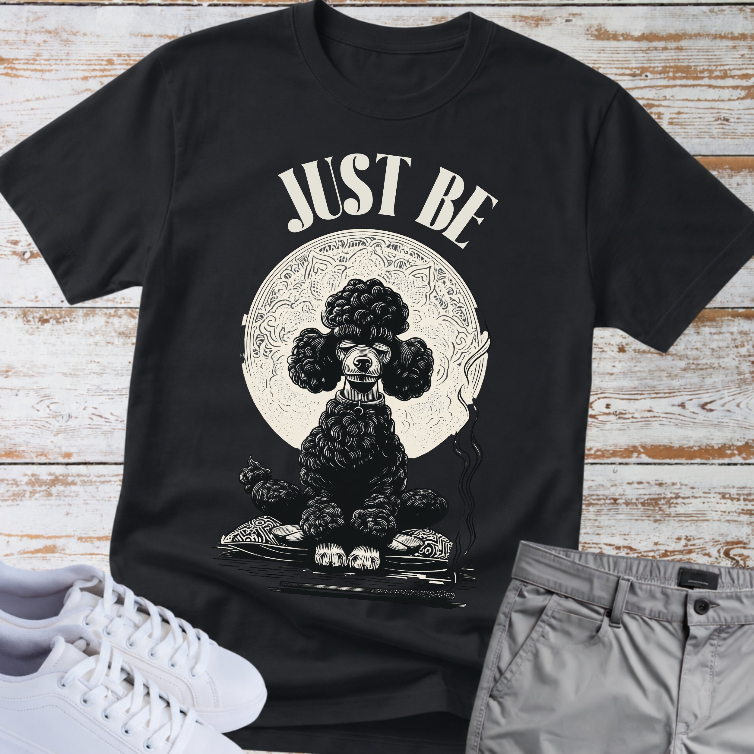 Just Be Meditating Black Poodle Zen T-Shirt