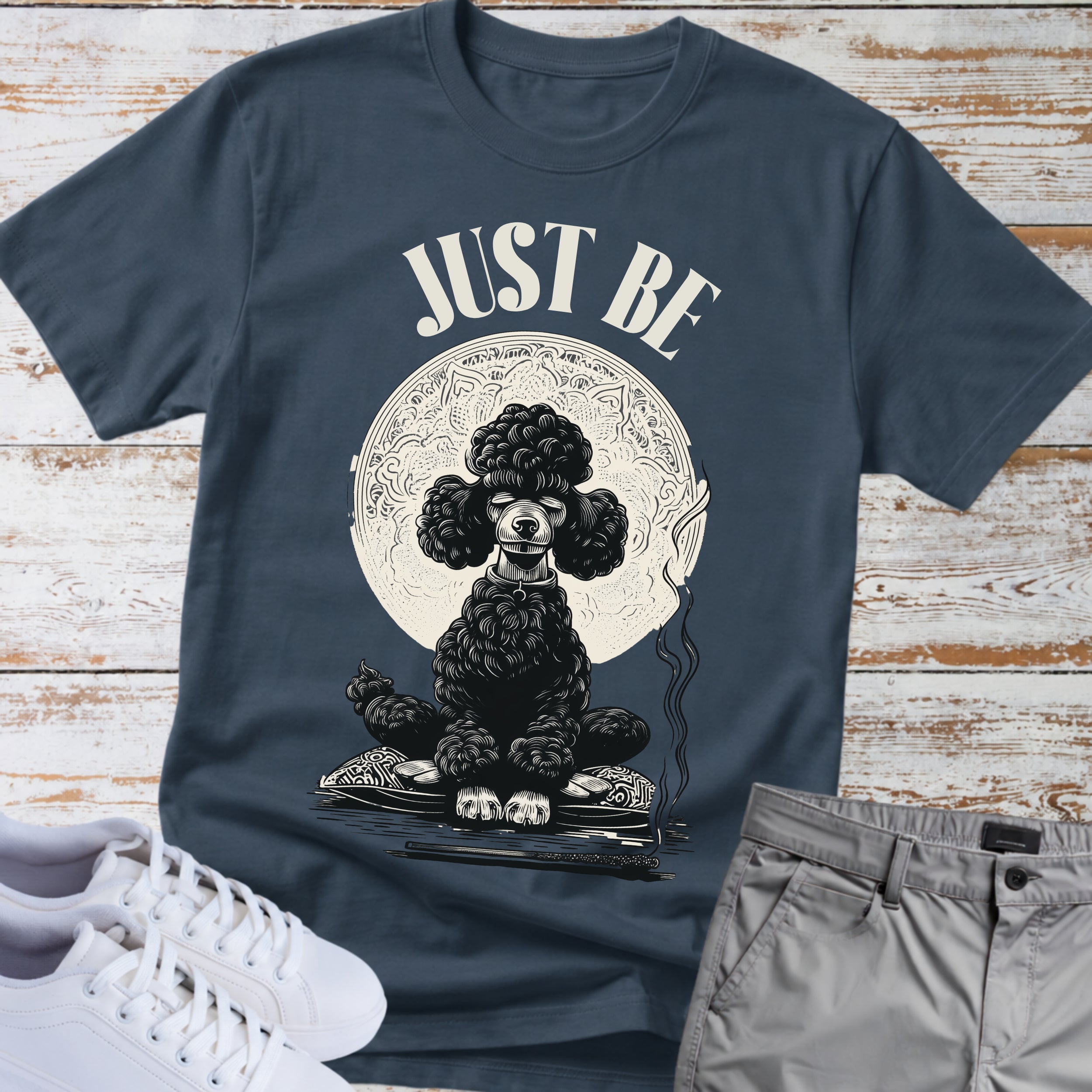 Just Be Meditating Black Poodle Zen T-Shirt