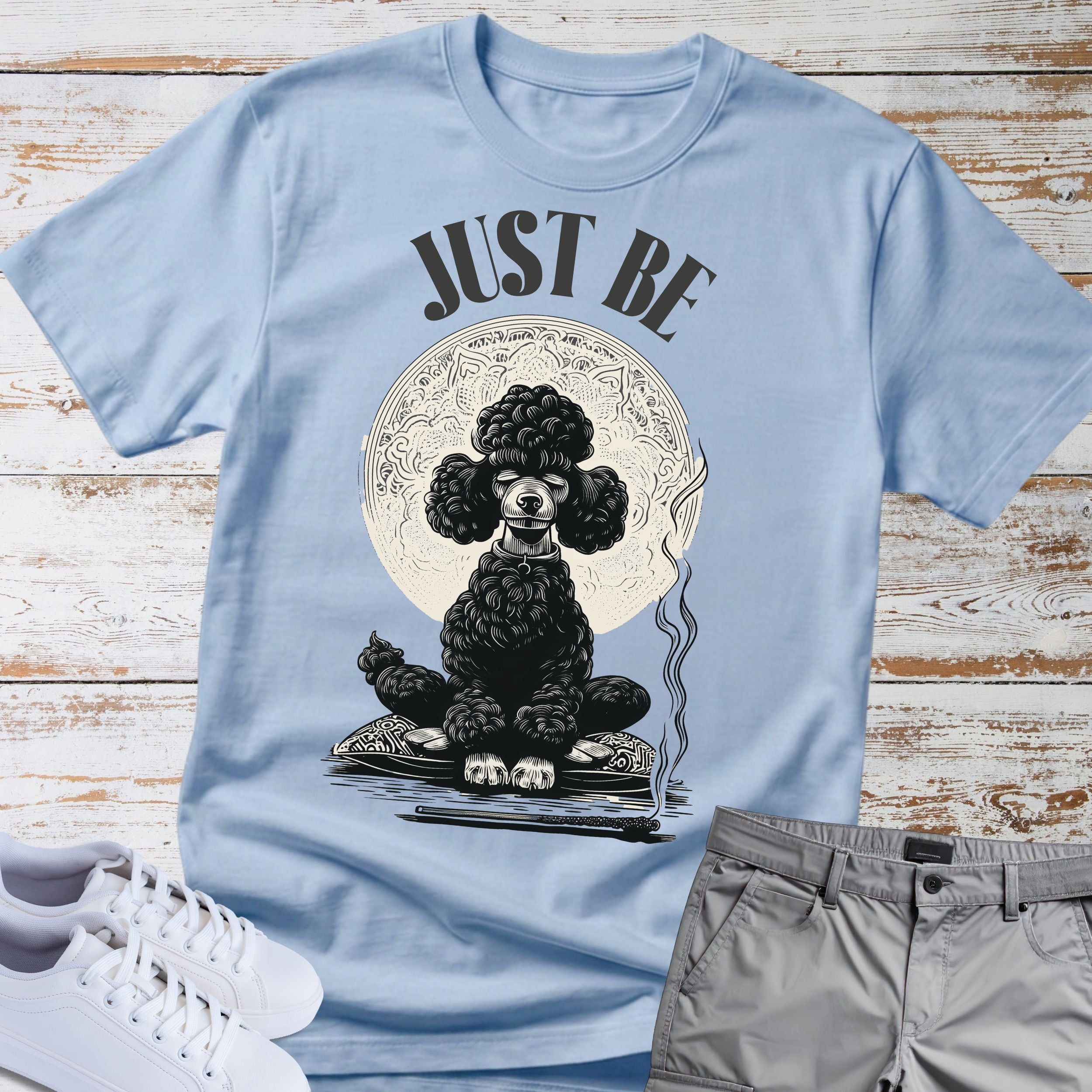 Just Be Meditating Black Poodle Zen T-Shirt