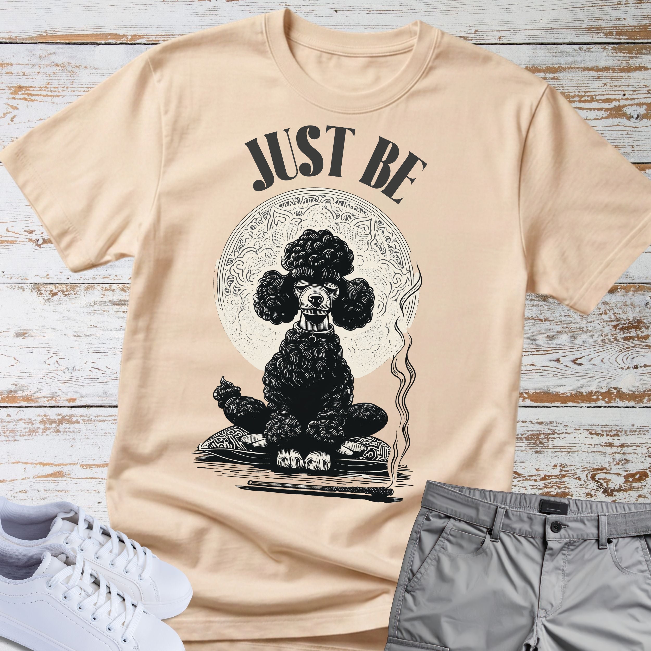 Just Be Meditating Black Poodle Zen T-Shirt