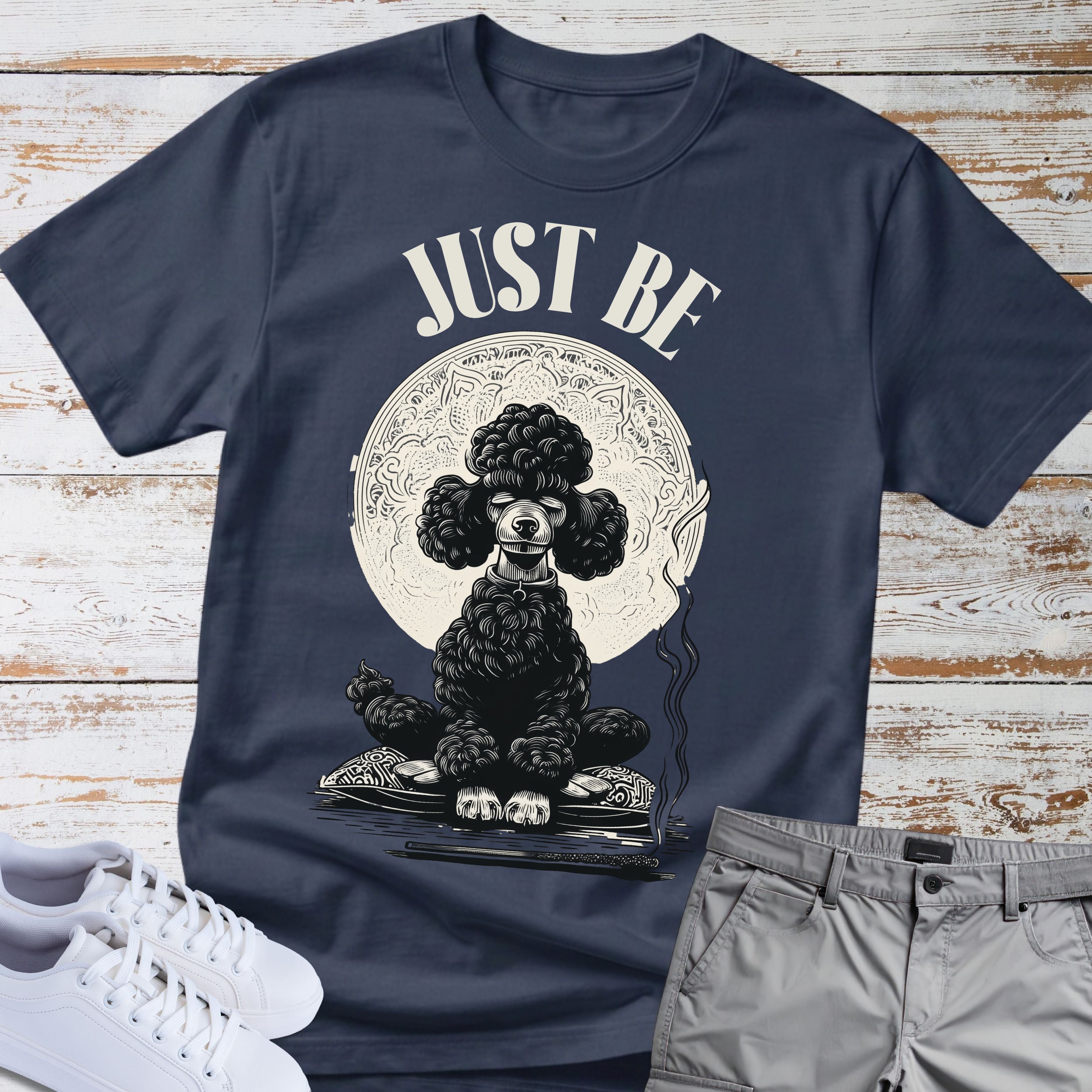 Just Be Meditating Black Poodle Zen T-Shirt