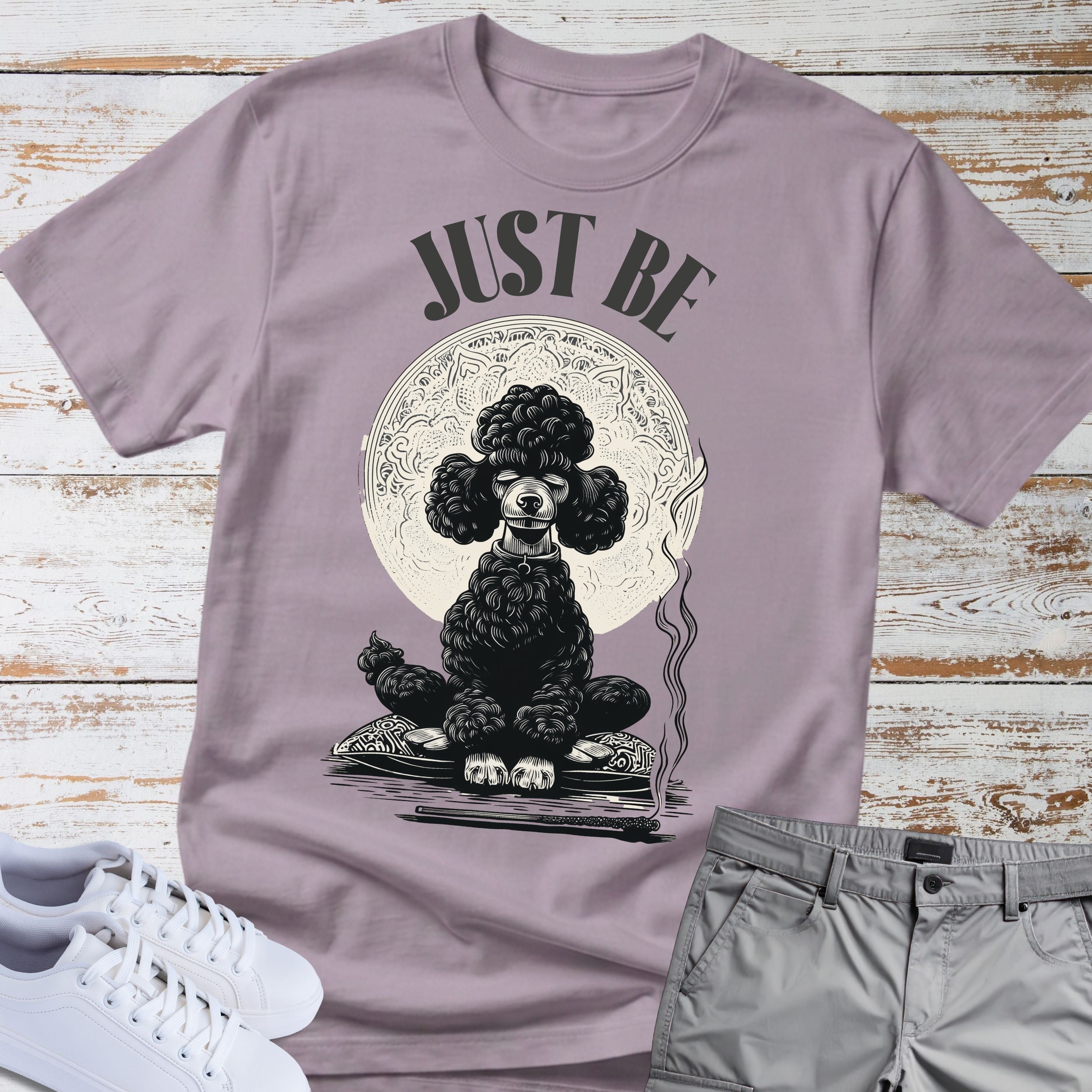Just Be Meditating Black Poodle Zen T-Shirt