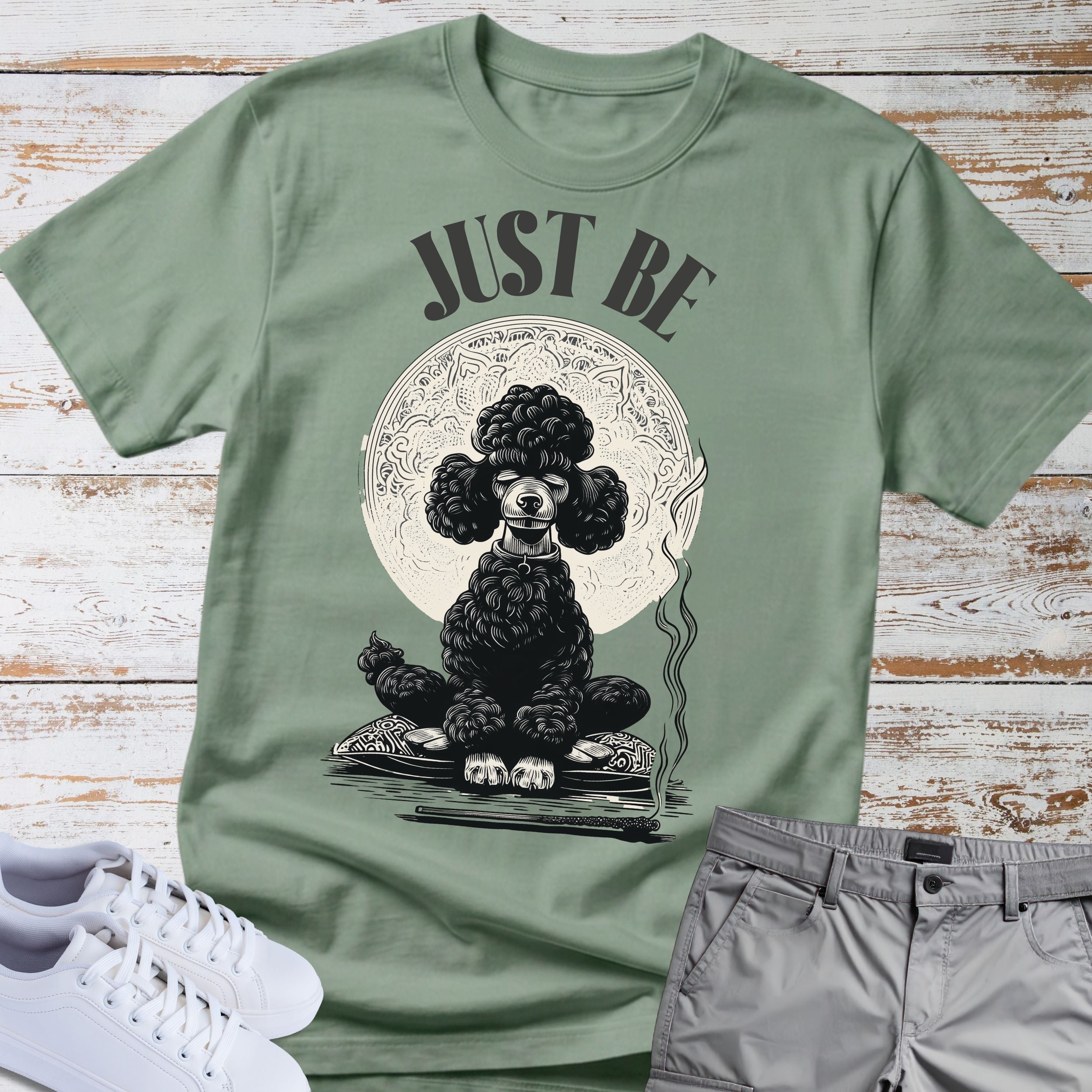 Just Be Meditating Black Poodle Zen T-Shirt