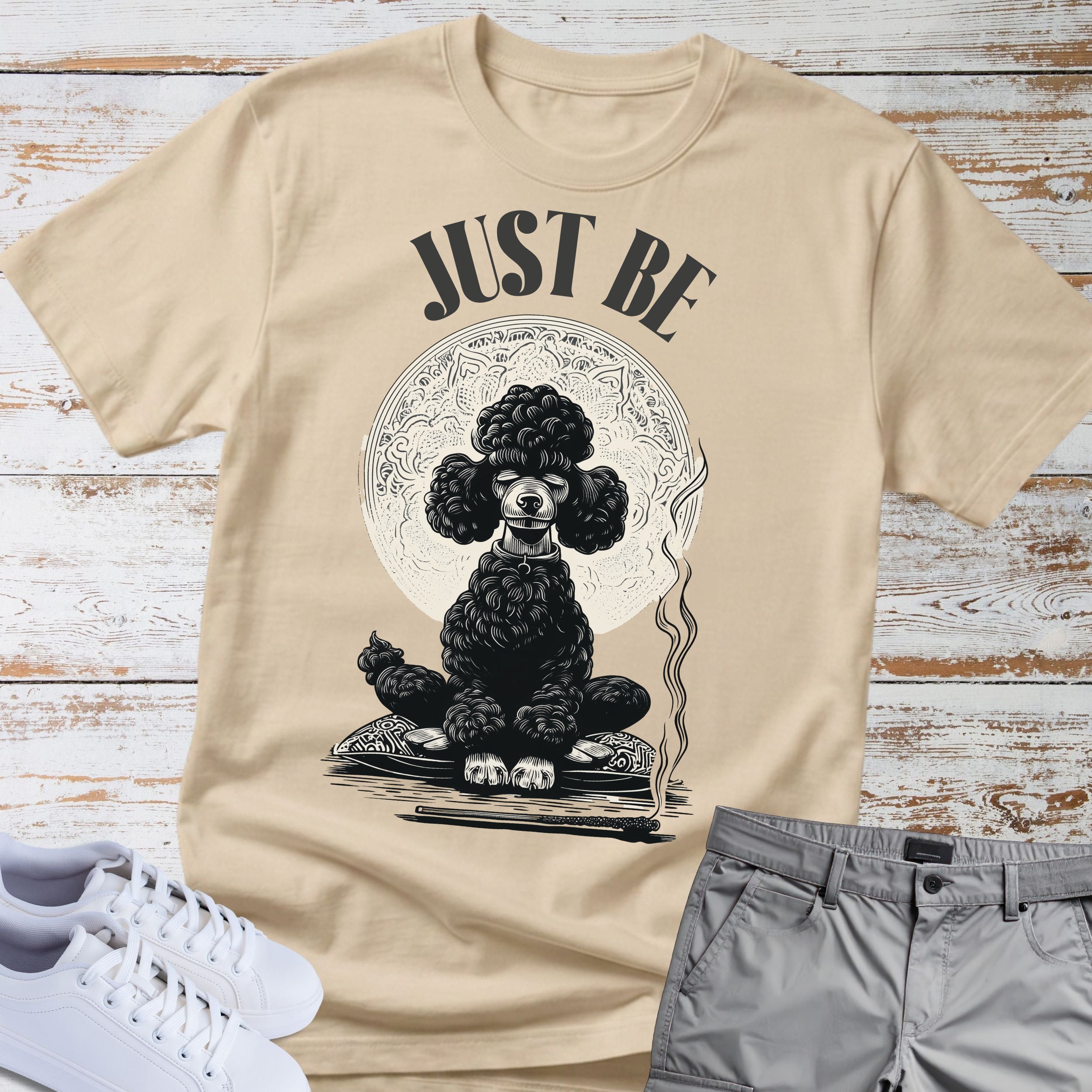 Just Be Meditating Black Poodle Zen T-Shirt