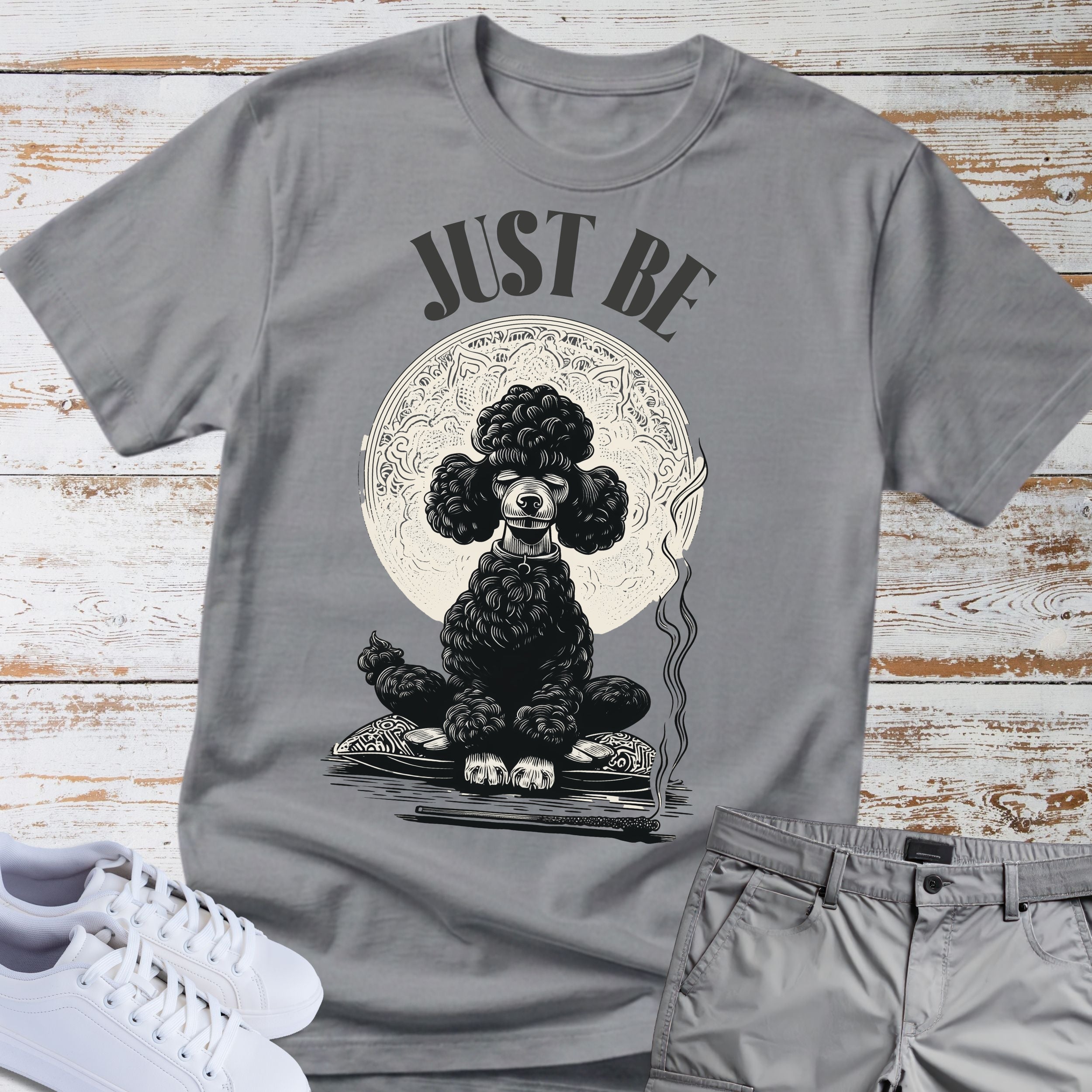Just Be Meditating Black Poodle Zen T-Shirt