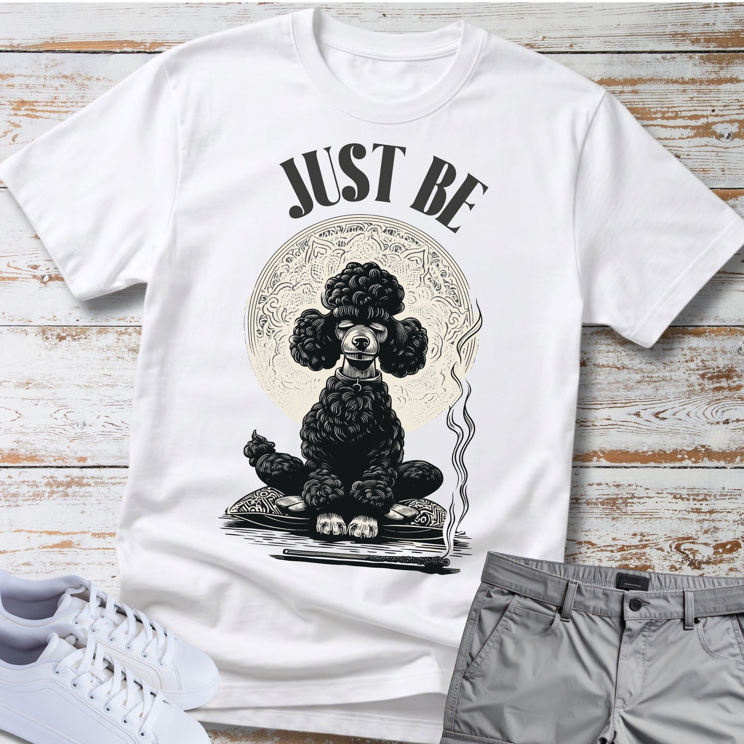 Just Be Meditating Black Poodle Zen T-Shirt