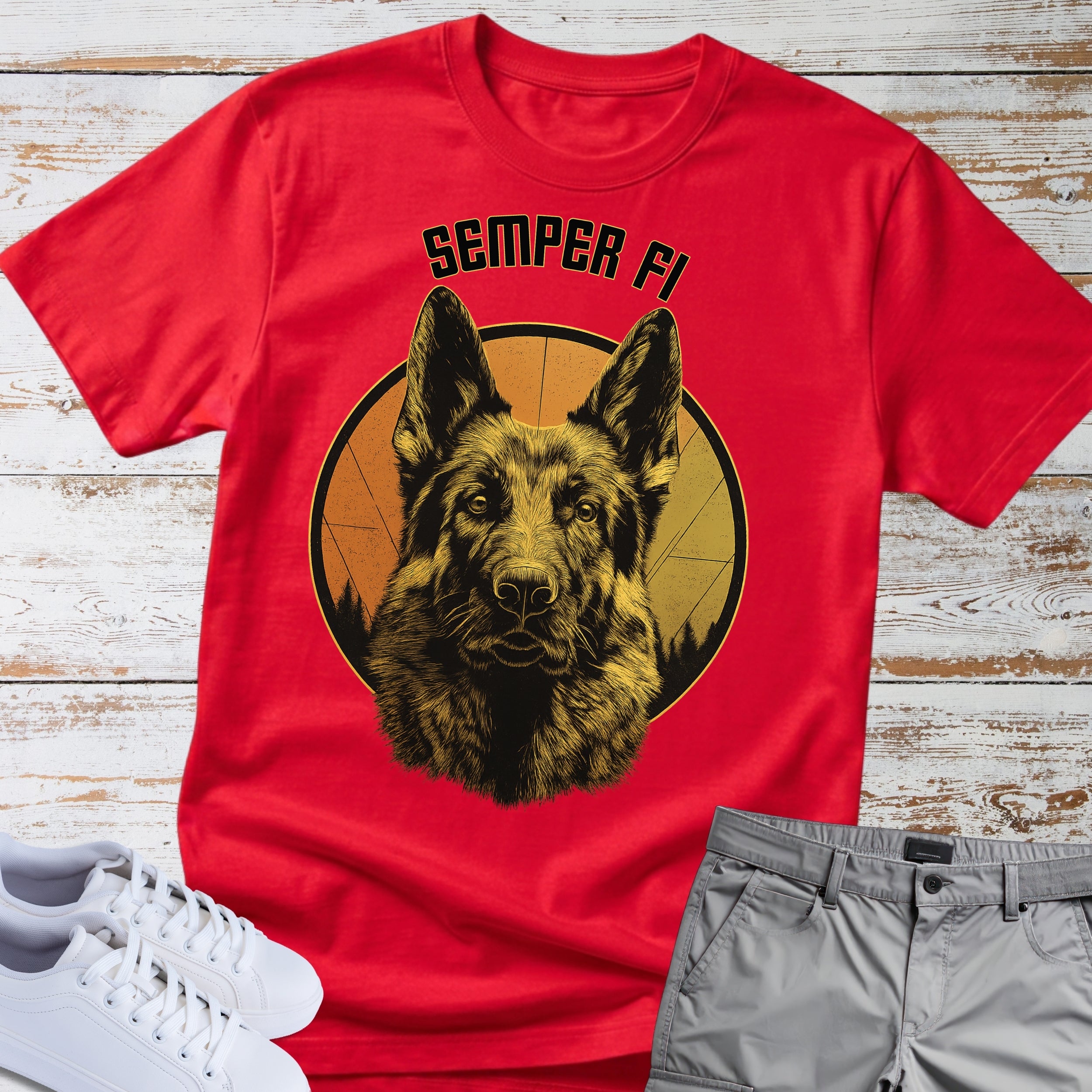 Military K9 Tribute German Shepherd Semper Fi T-Shirt