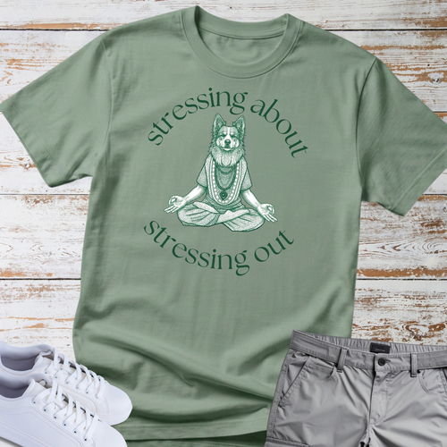 "Stressing About, Stressing Out" Australian Shepherd Yoga Dog T-Shirt